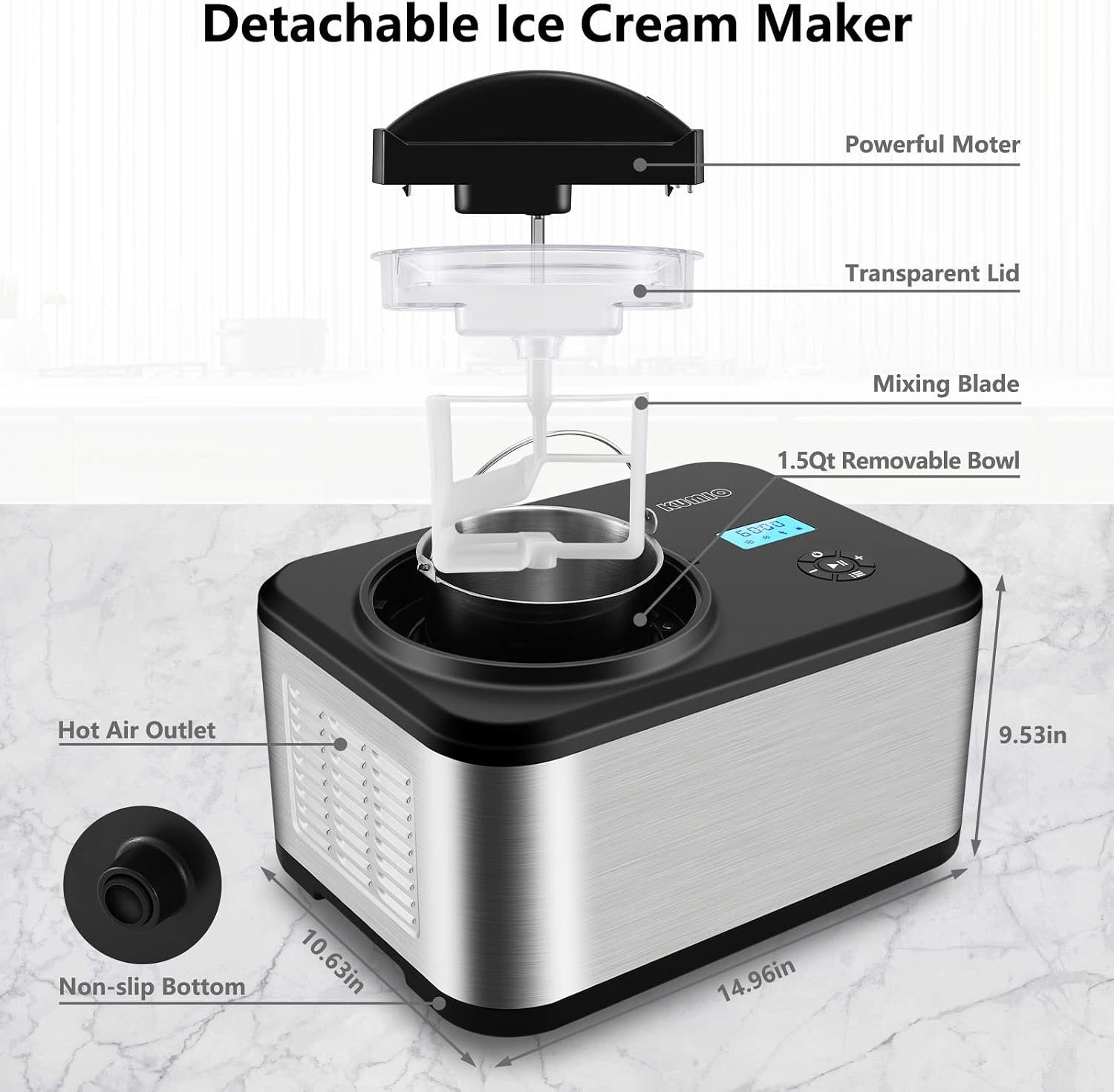 1.6-Quart Automatic Ice Cream Maker with Compressor - photo 3