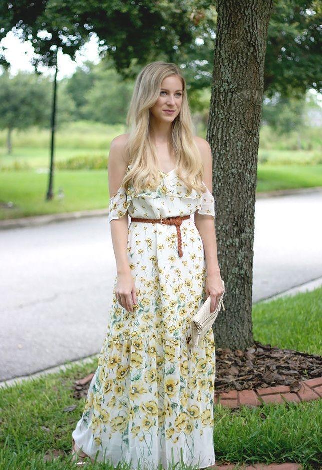 ZARA Floral Off the Shoulder Maxi Dress White Yellow - photo 2
