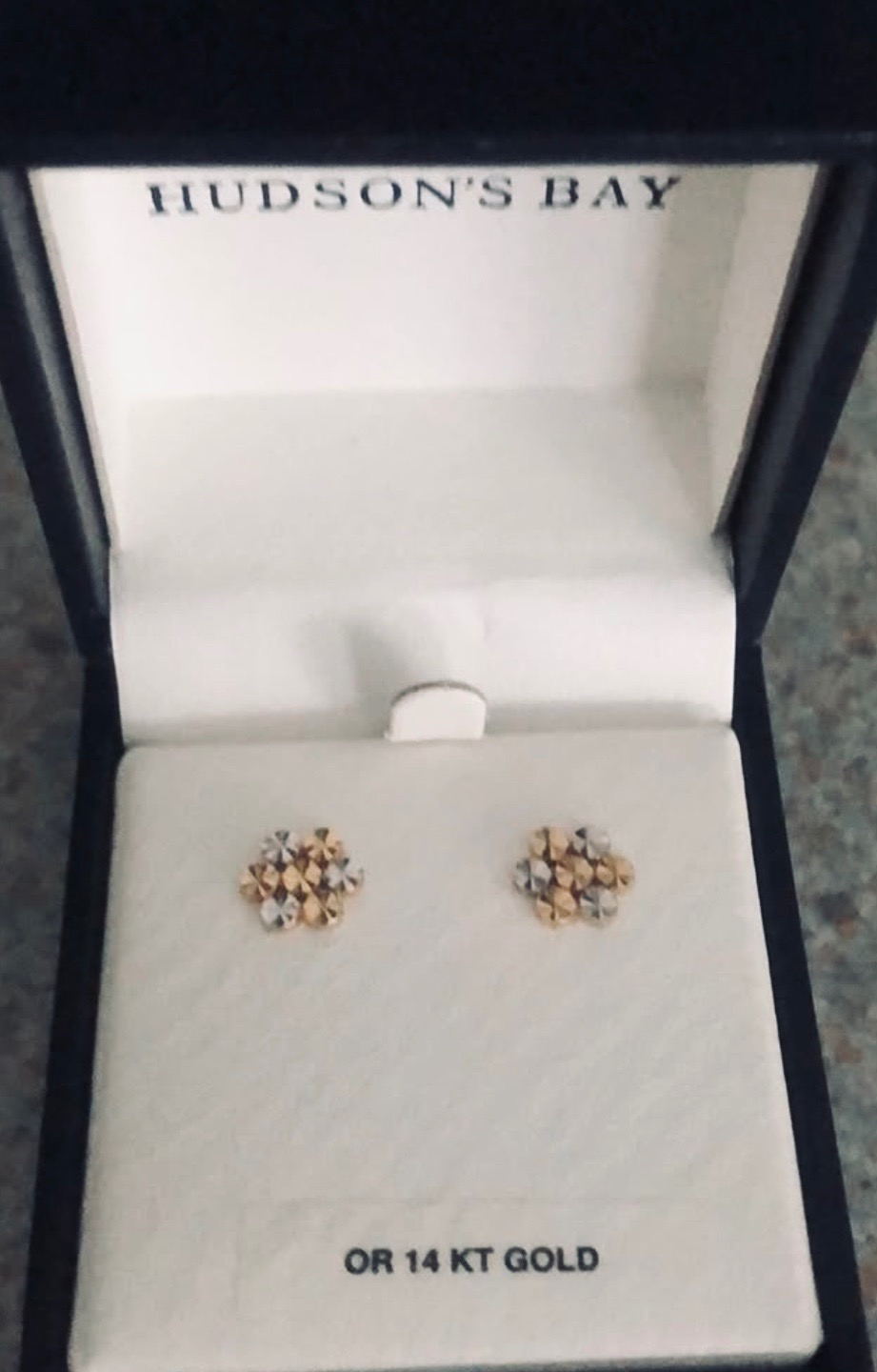 14K Gold -  White and Yellow Cluster Flower Earrings