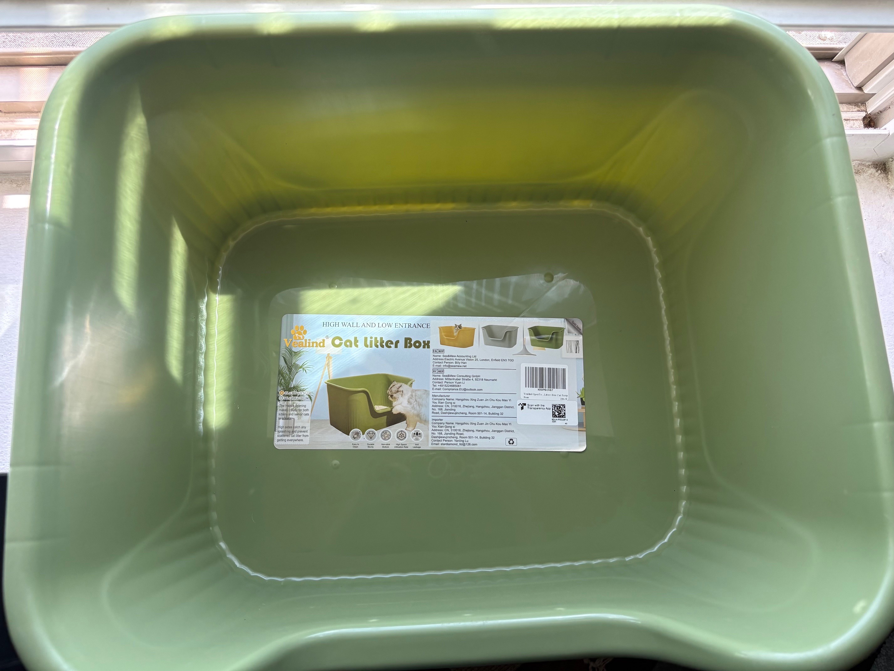 New High Sided Open Top Low Entry Green Cat Litter Box - photo 2