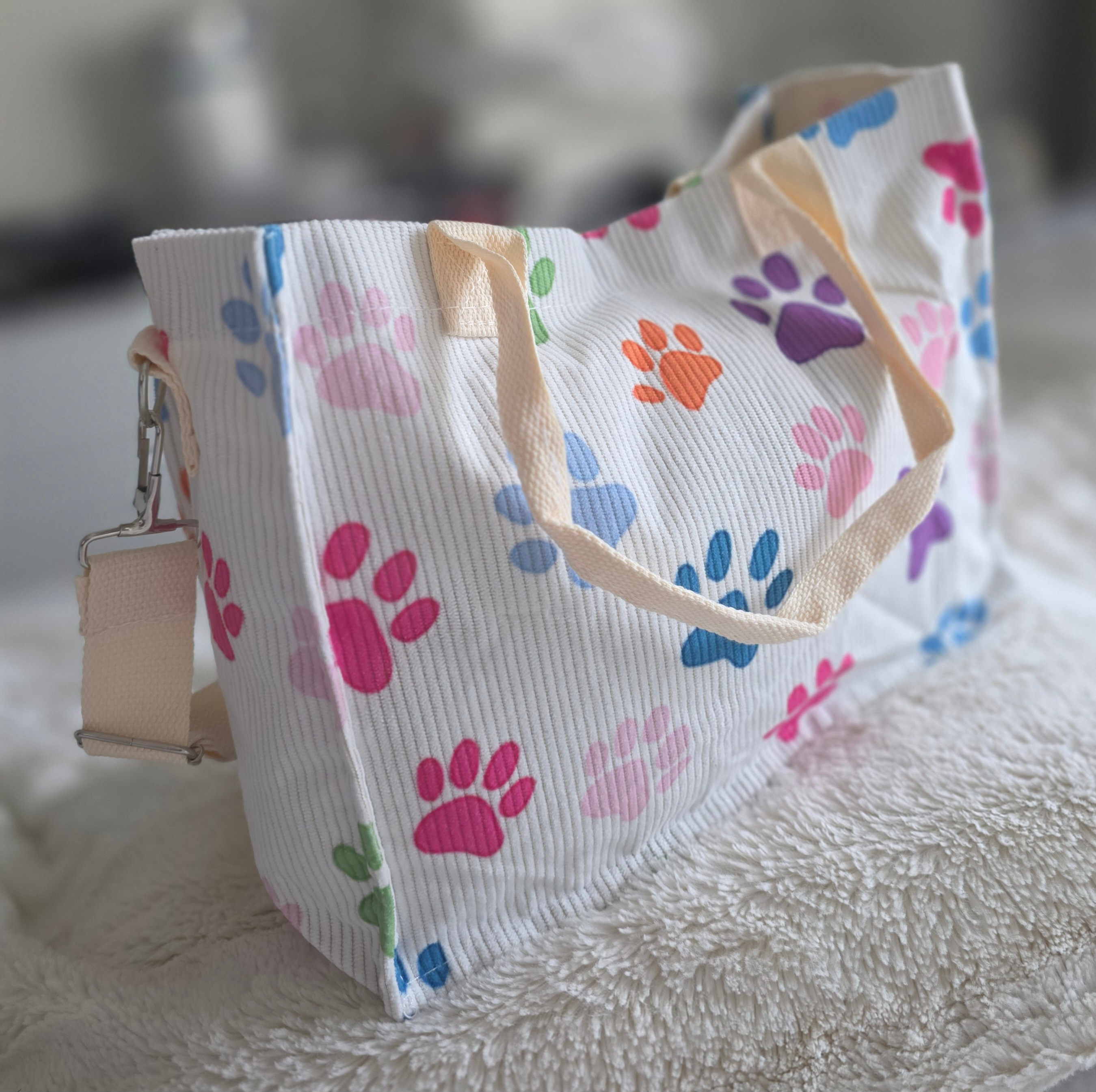 Ladies-Medium-Summer-Colorful "Paw Print" Corduroy Tote Bag - photo 5
