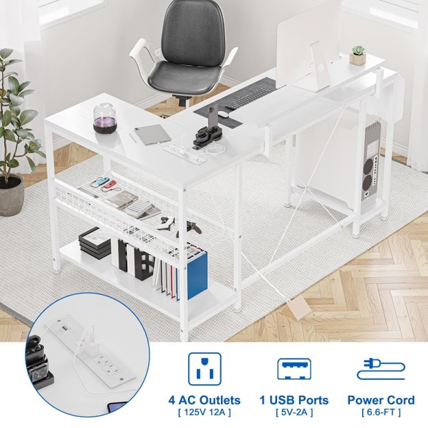 Garvee L‑Shaped Computer Desk – RGB LED + Power Outlets - photo 3