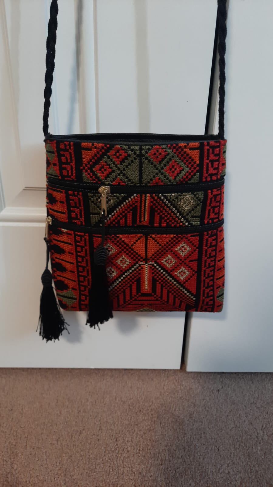 Embroidered Crossbody Bag with Tassels