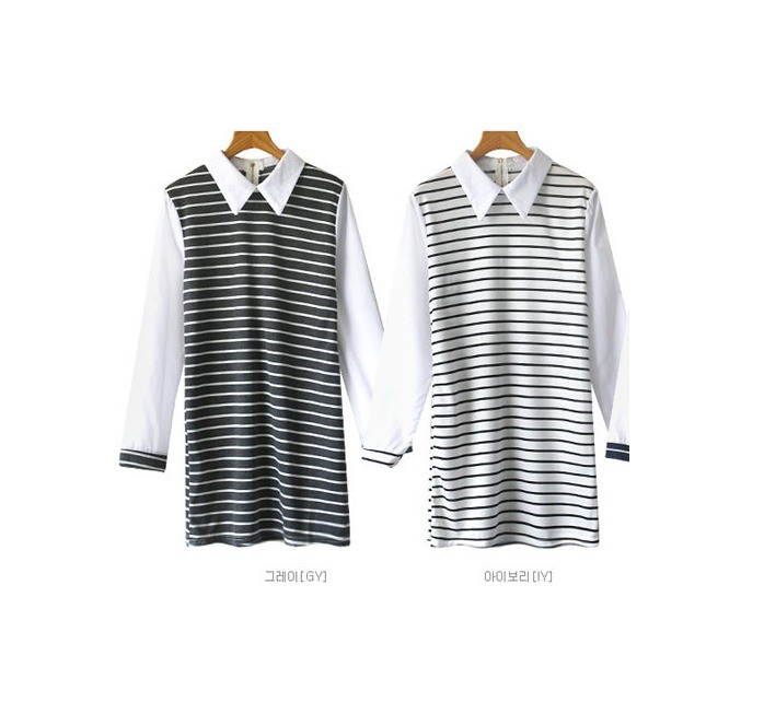 Striped Collared Long Sleeved Mini Dress