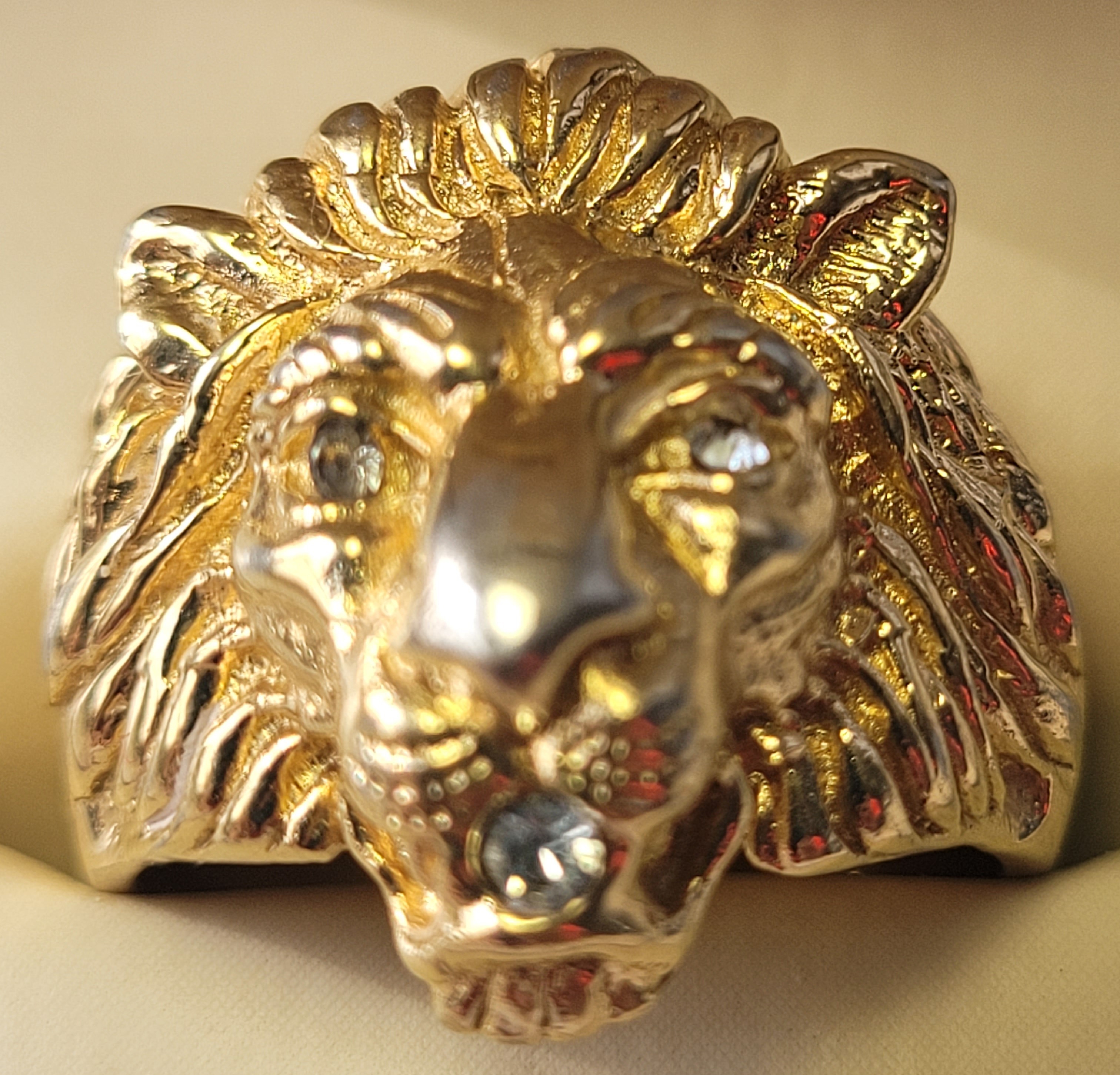 Vintage 1980s Gold Toned Lion Head Ring Size 8 Statement Leo - photo 3
