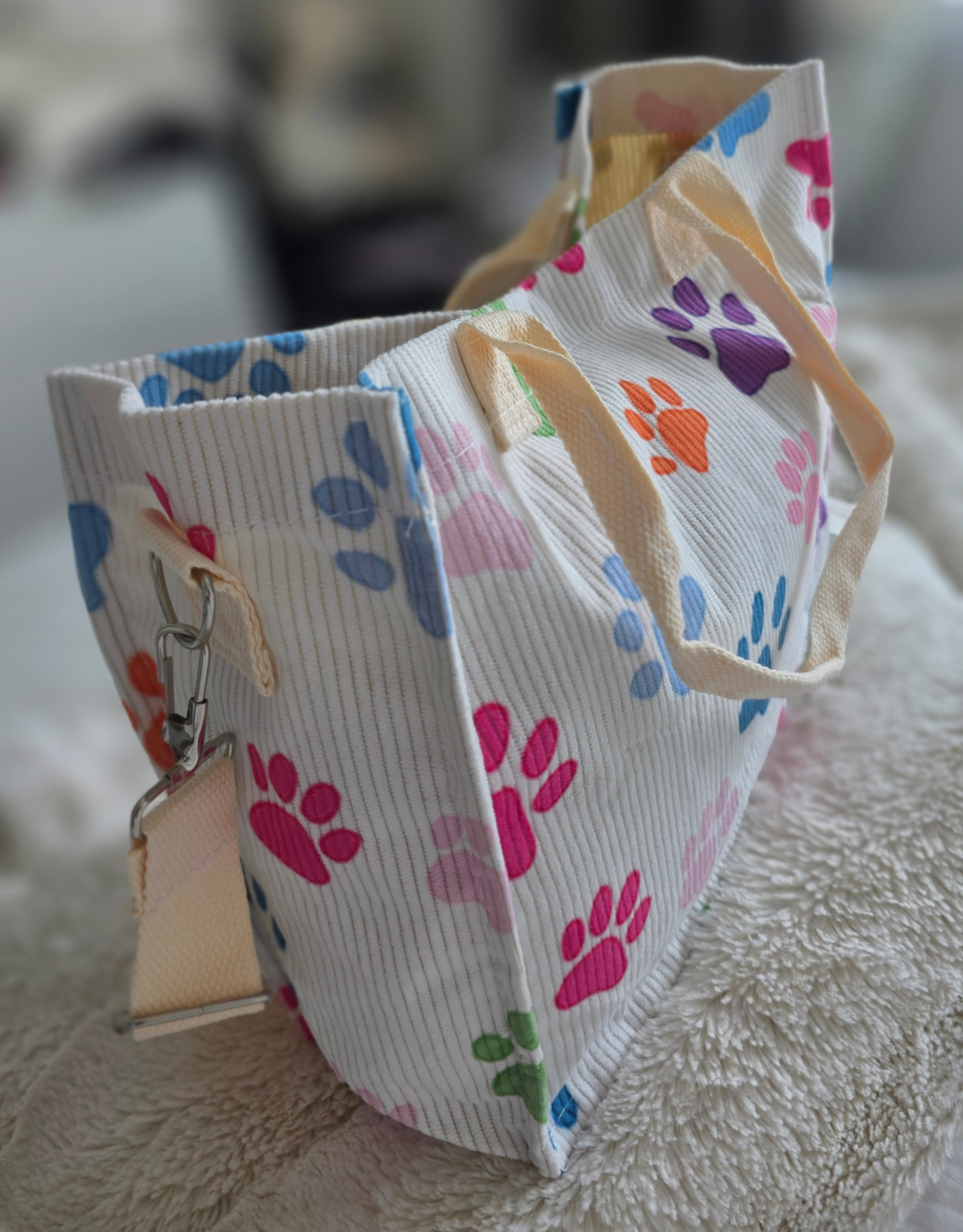 Ladies-Medium-Summer-Colorful "Paw Print" Corduroy Tote Bag - photo 4