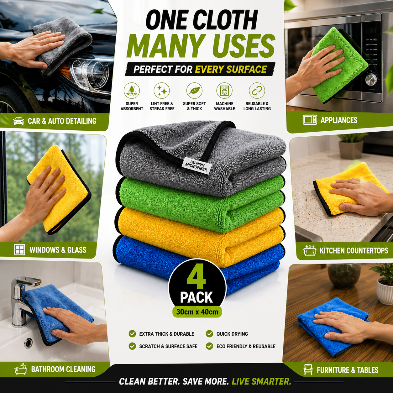 Premium 600 GSM Microfiber Cleaning Cloths | 2 Pack or 4 Pack - photo 3