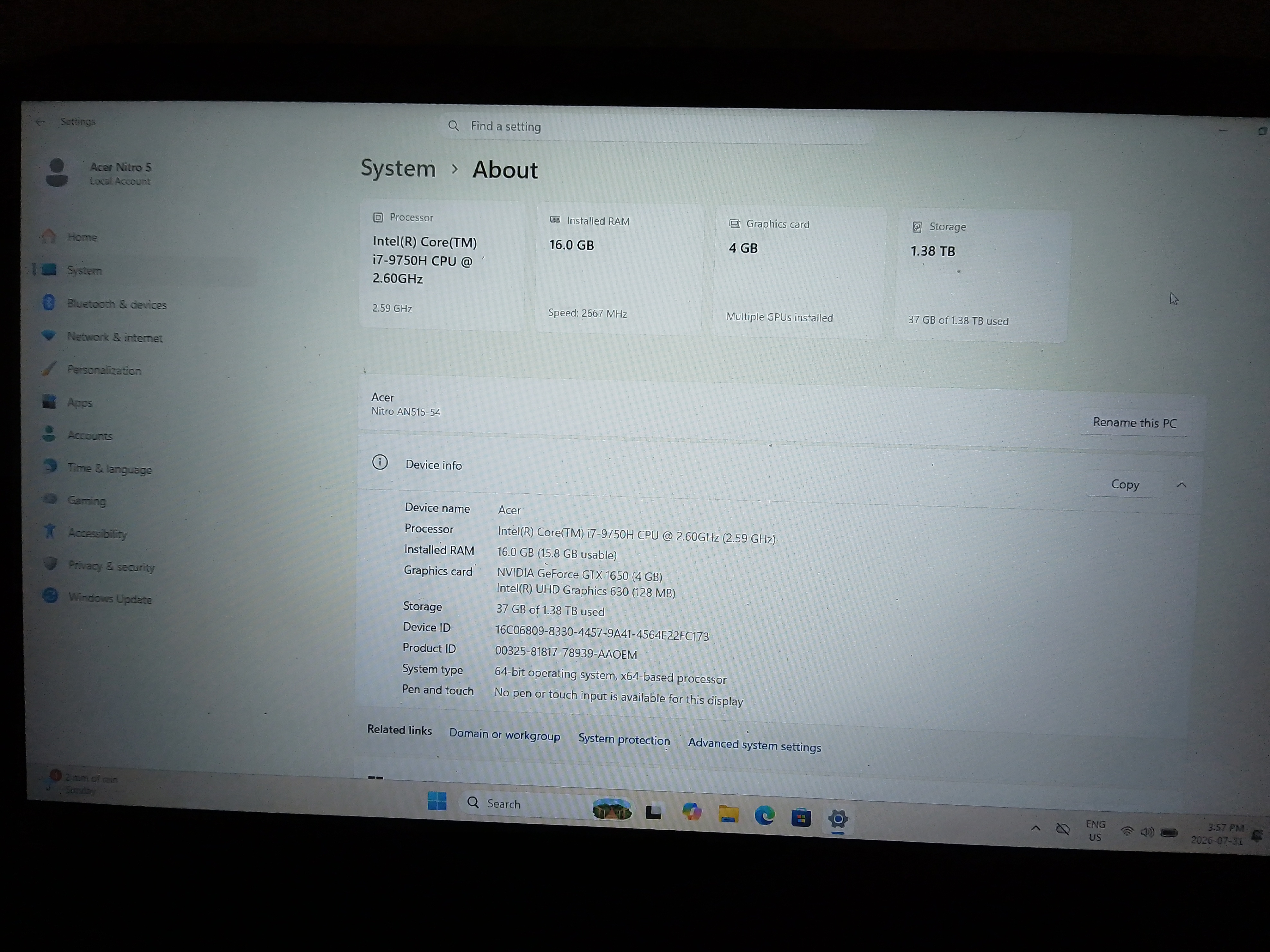 Acer Nitro 5 Gaming Laptop AN515-54-787Z – i7 | 16GB | 1.5TB - photo 2