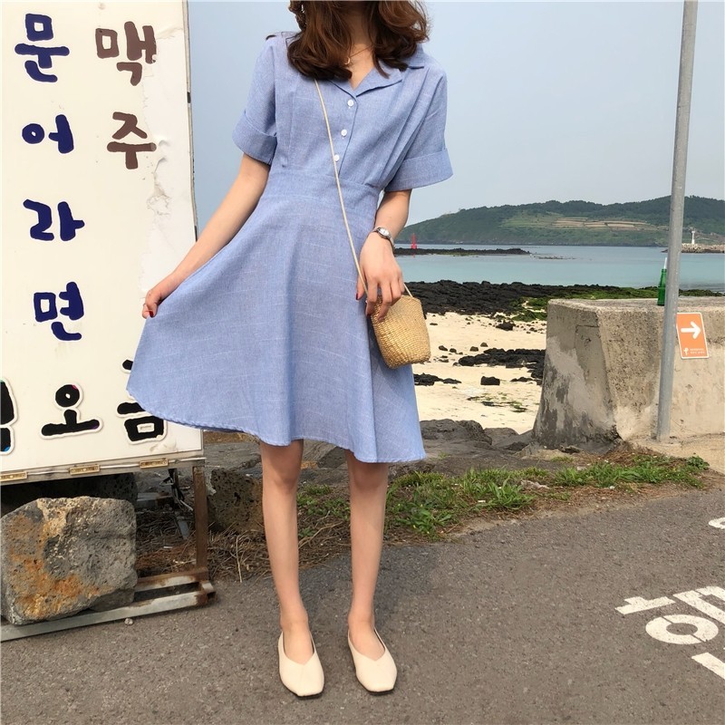 NEW Cute Blue Striped Button-Up Midi Summer Dress - photo 3