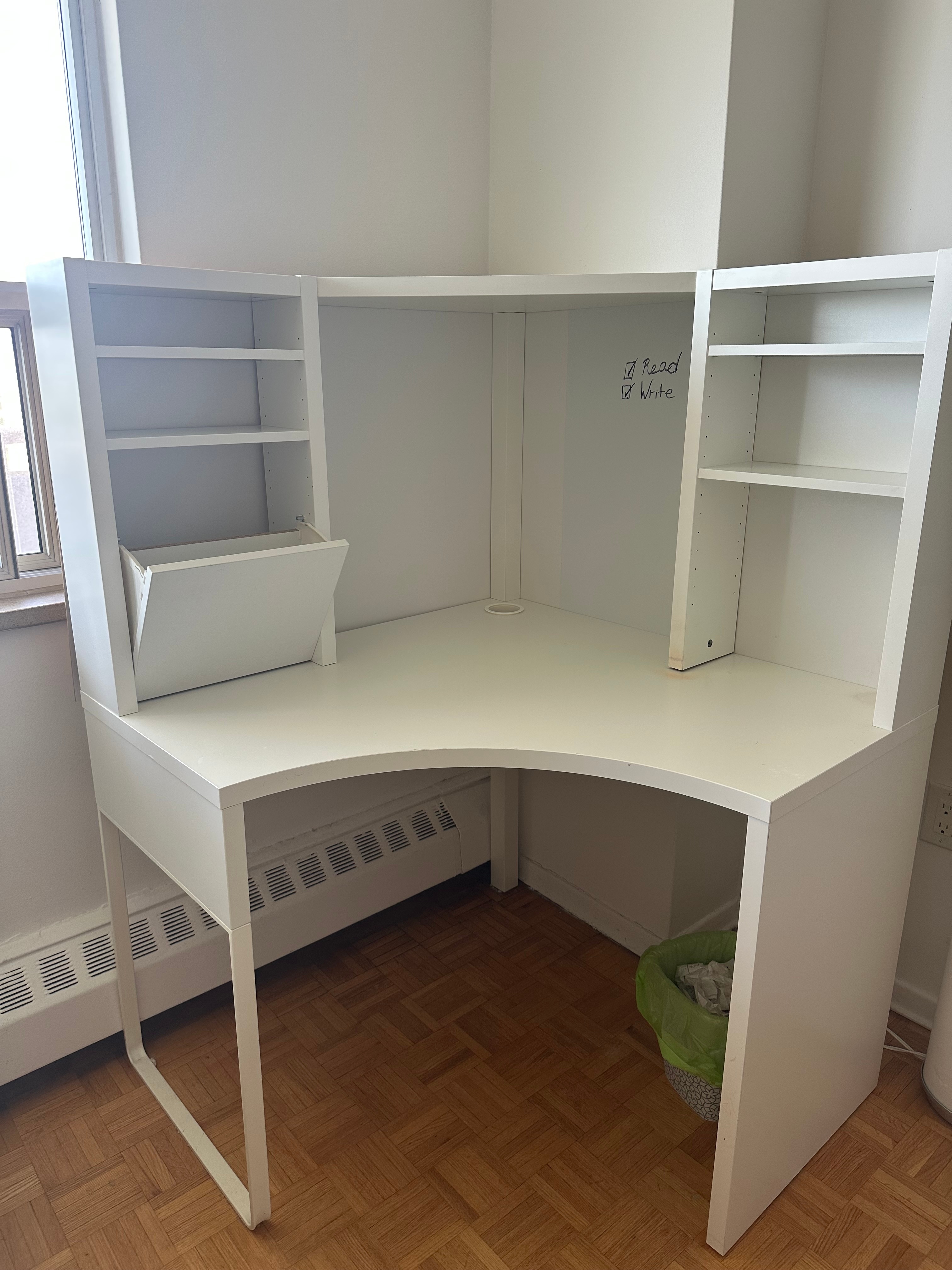 IKEA MICKE White Corner Desk with Shelves