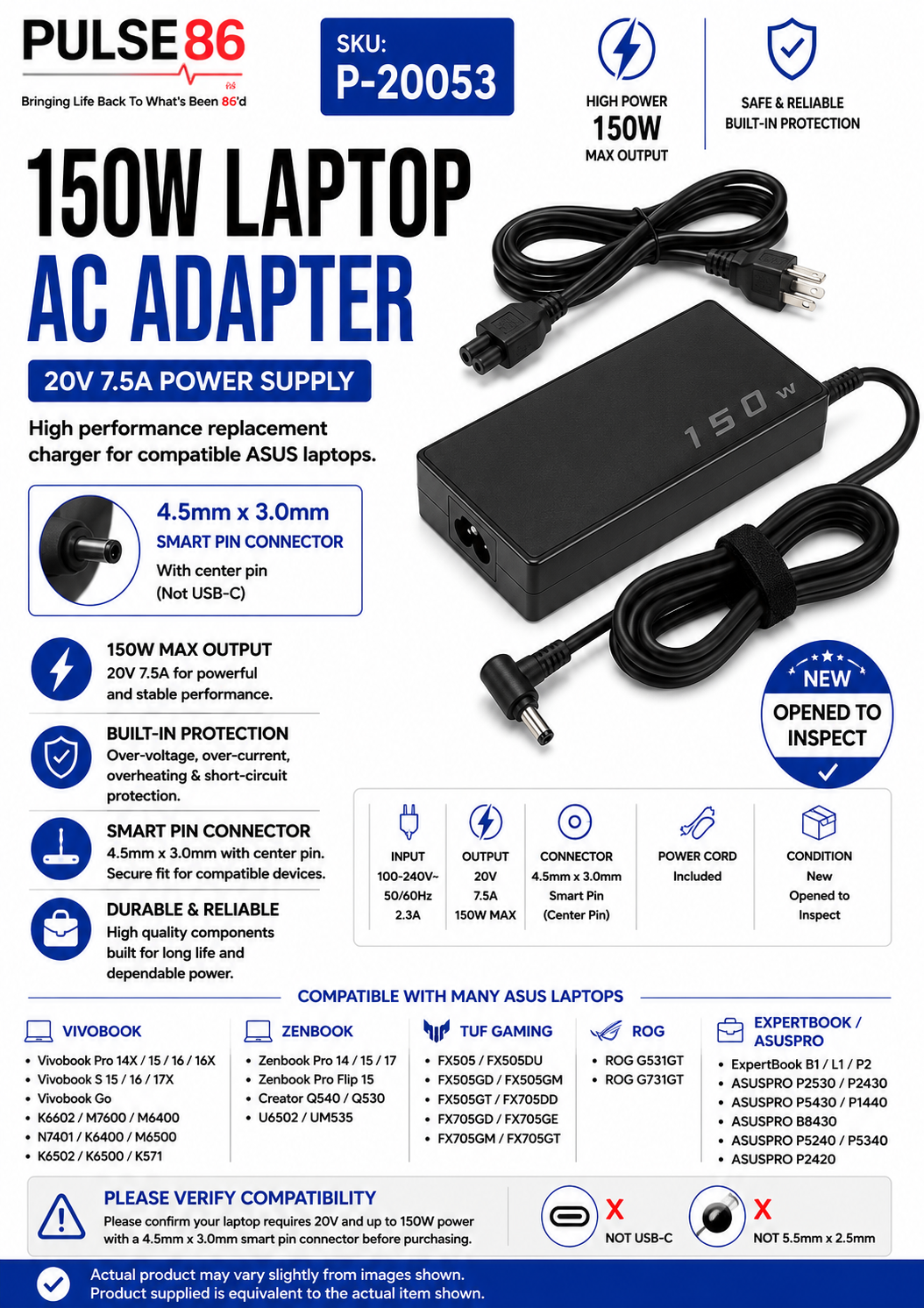 150W Laptop AC Adapter for ASUS Laptops