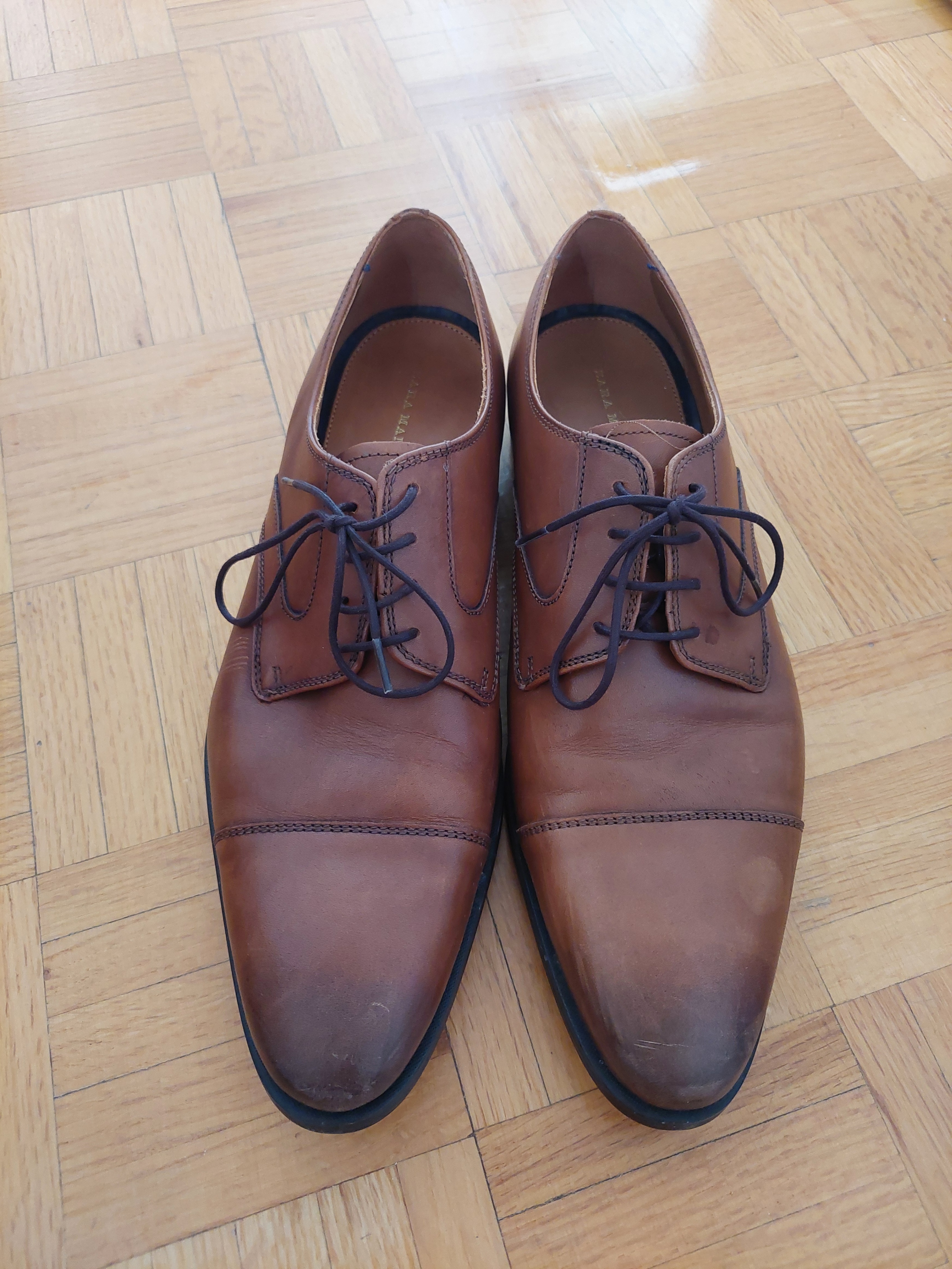 Men's Brown Leather Oxford Zara Man Cap Toe Lace-Up Dress Shoes - photo 2
