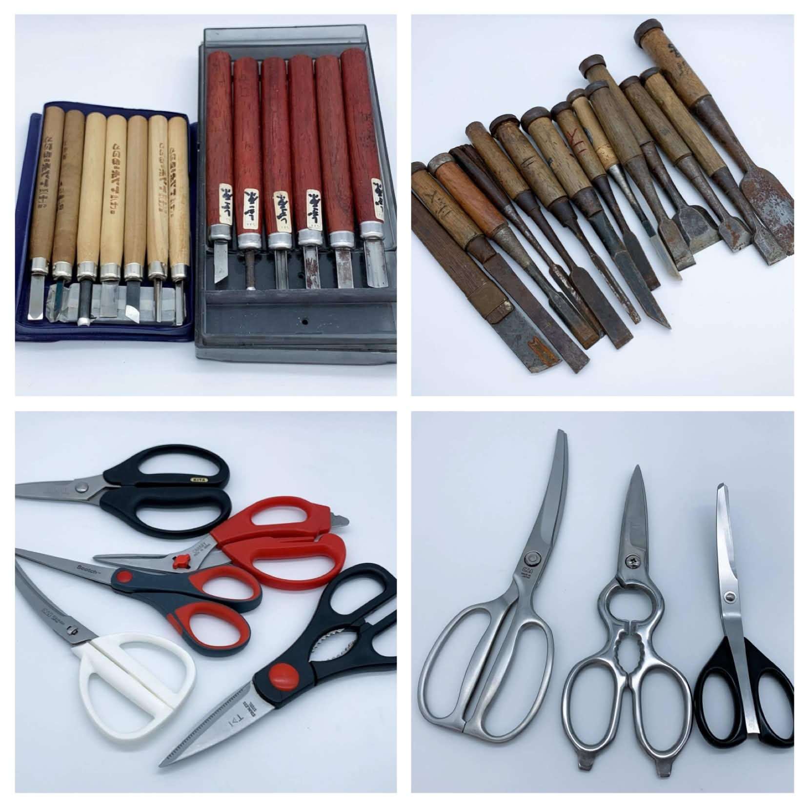 Assorted Wood Carving Chisels and Scissors