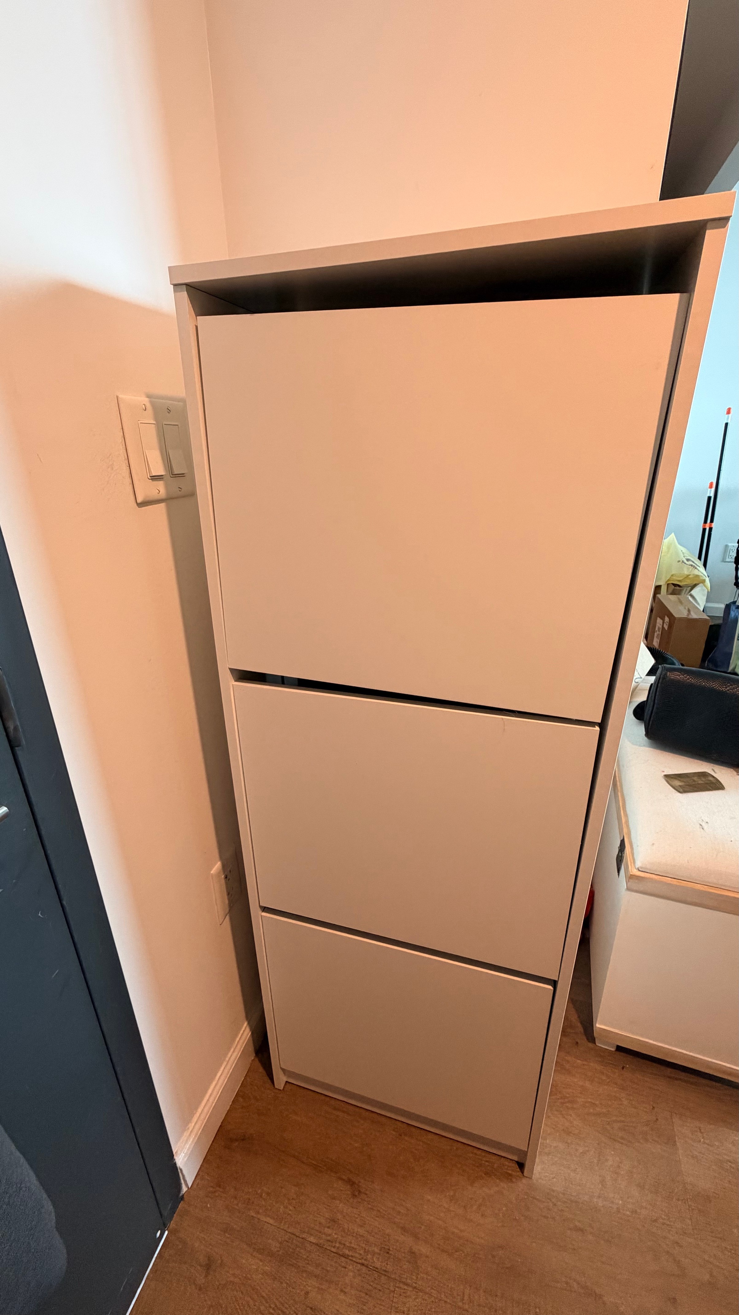 Shoe Cabinet, 3 Compartments - White