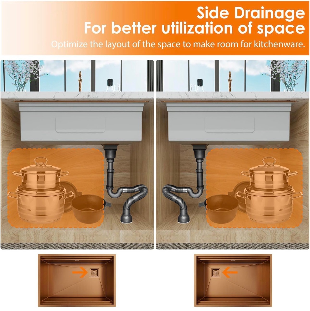 Kitchen Sink 32x22x9" Rose Gold Stainless Double Bowl 16 Gauge - photo 3