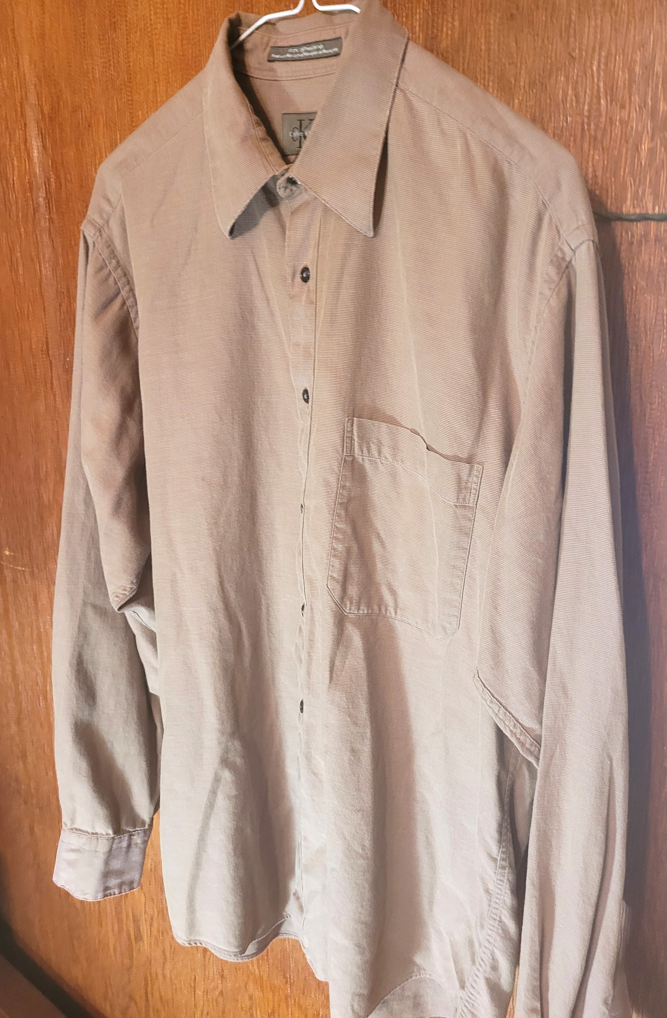 Vintage cK Calvin Klein Mens 15.5 34-35 Taupe Brown 100% Cotton