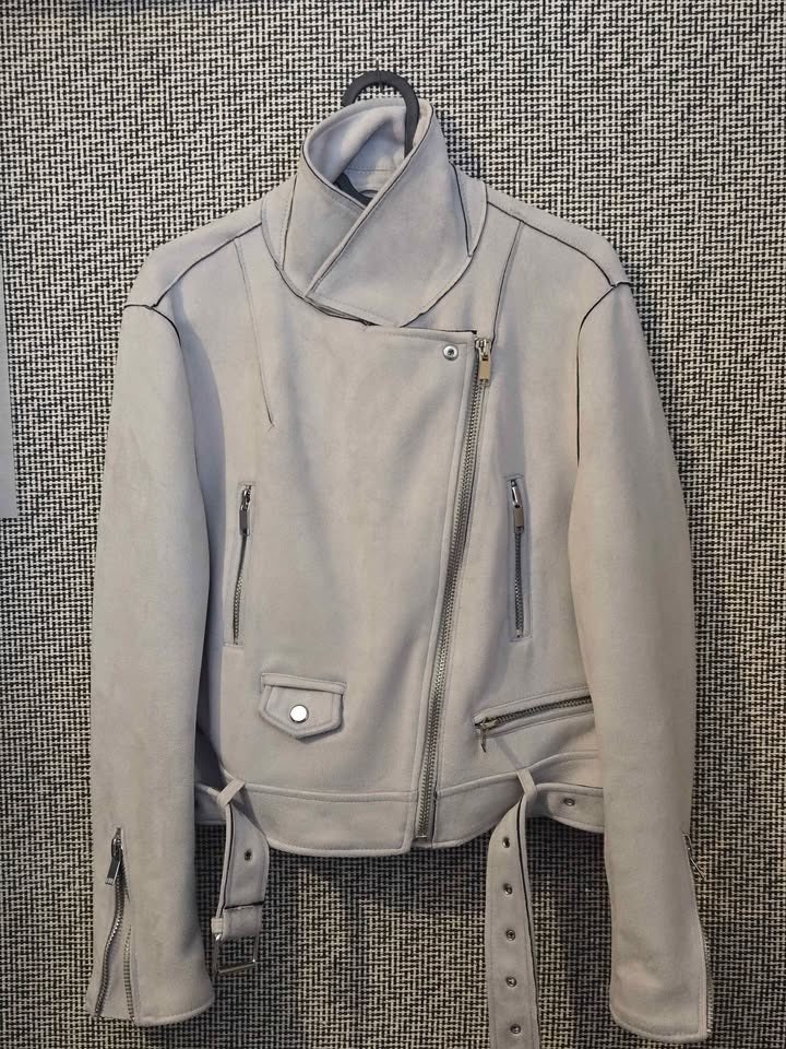 FAUX SUEDE BIKER MOTO JACKET WOMENS MEDIUM IN GREY COLOURWAY - photo 3