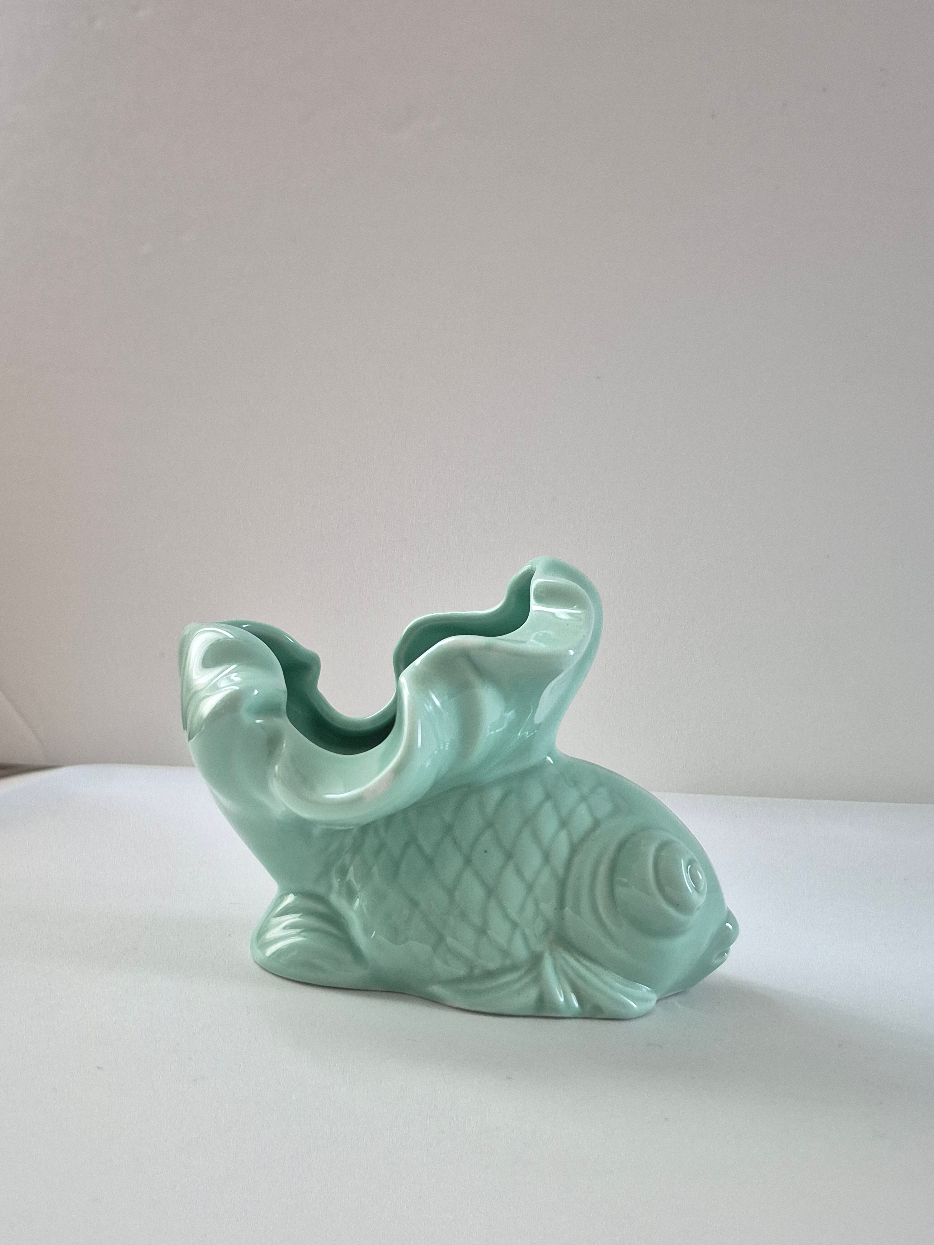 Vintage Style Ceramic Fish Vases  - Seafoam Green (Pair) - photo 3