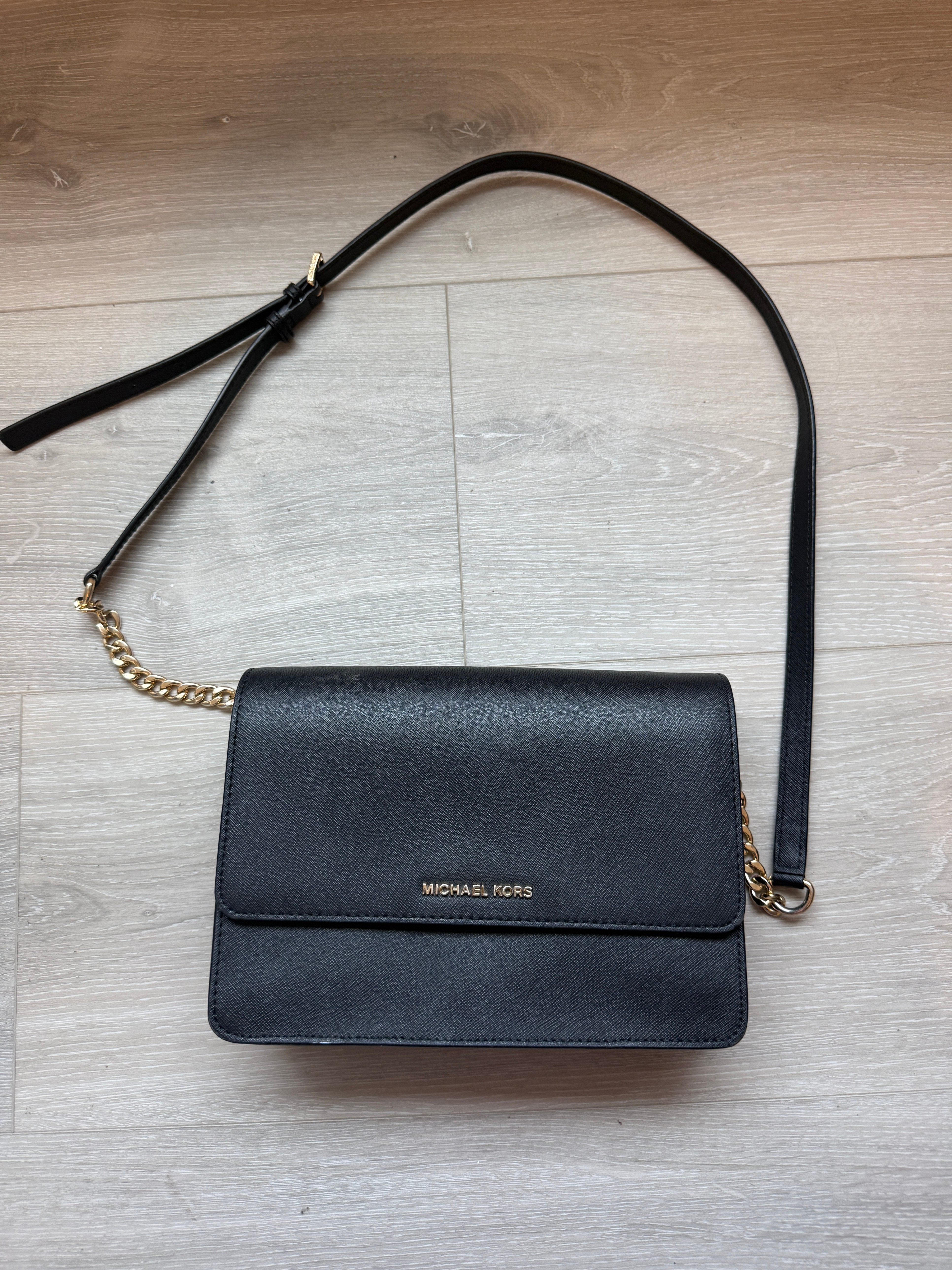 Michael Kors Black Saffiano Leather Chain Crossbody Purse
