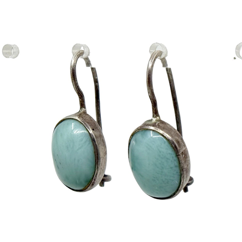 sterling silver Larimar cabochon earrings - GM1004 - photo 3