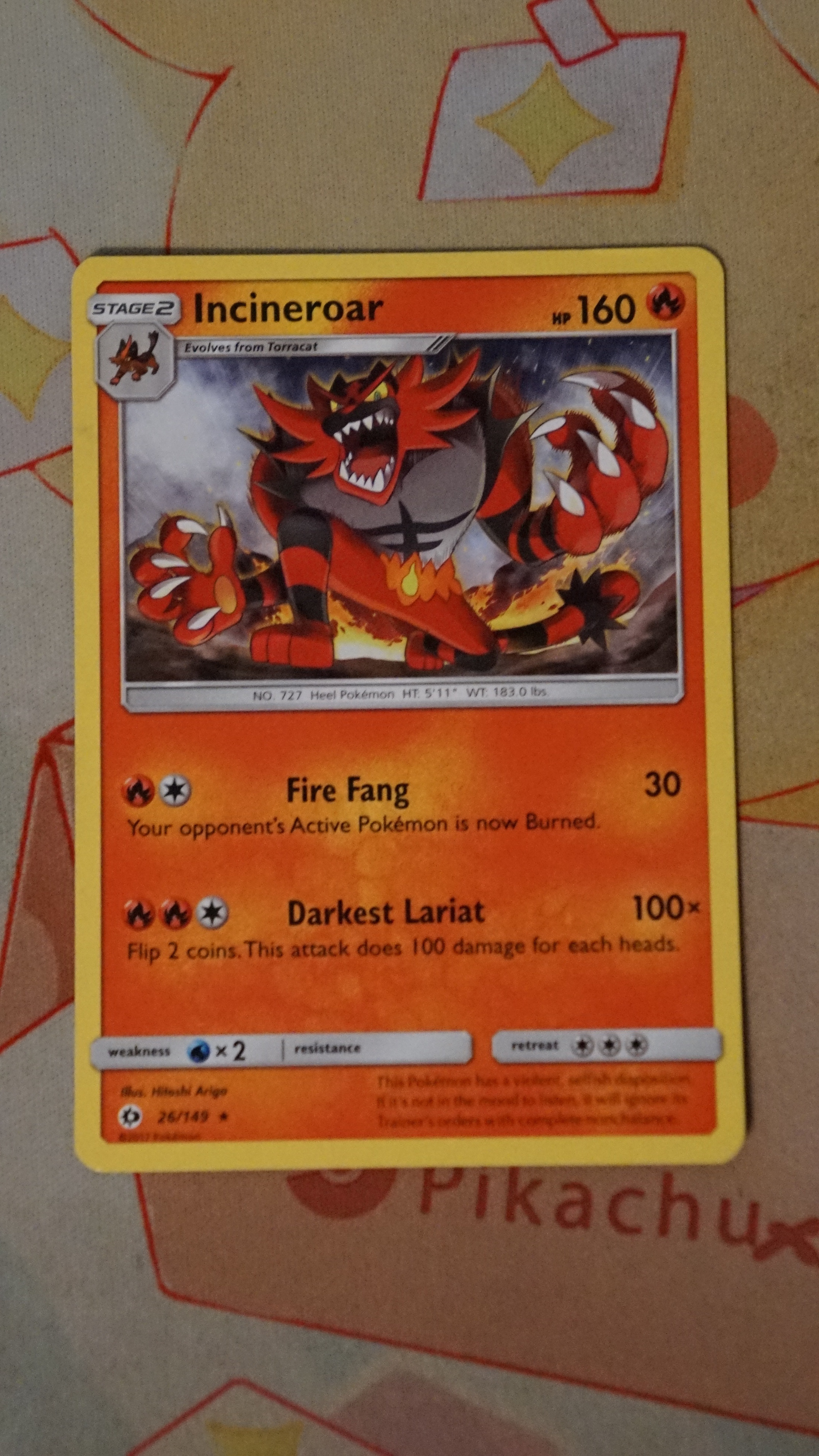 Pokemon Incineroar 26/149 Sun & Moon Base Non-Holo LP - photo 3