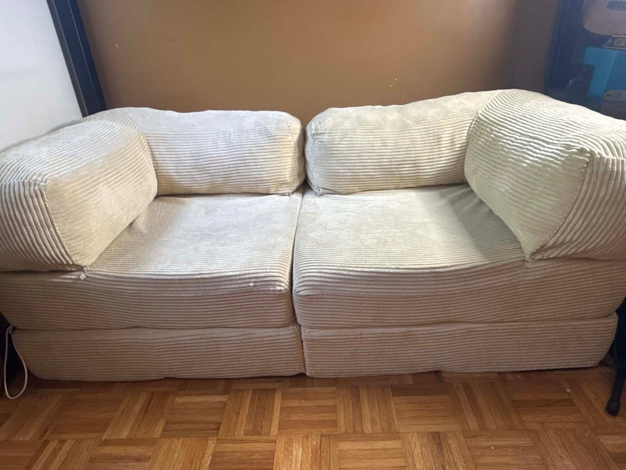 2-Seater Corduroy Loveseat with Upholstered Cushion- Light Beige - photo 2