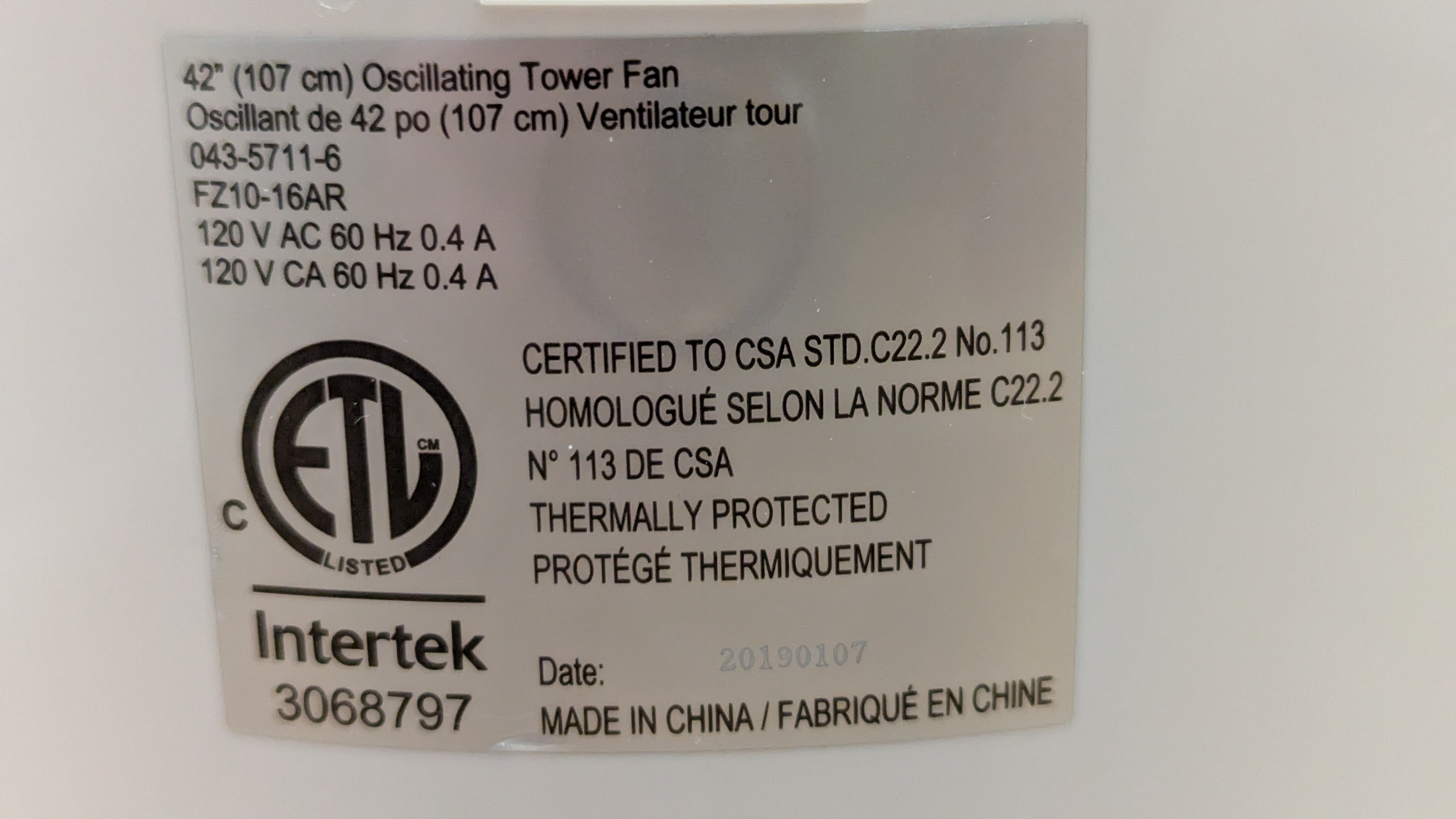 NOMA 42" Oscillating Tower Floor Fan WITHOUT REMOTE CONTROL!! - photo 3