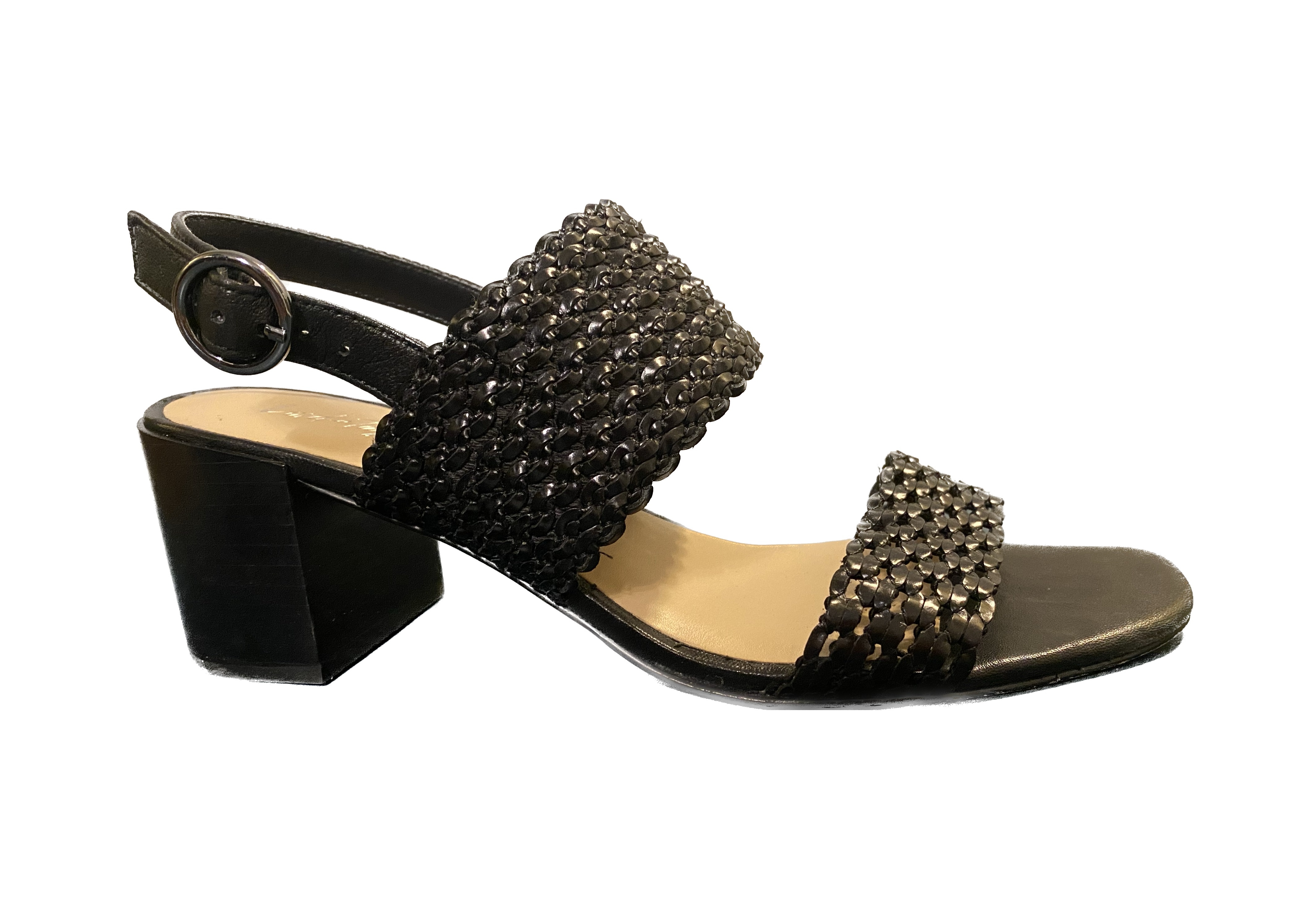 Lord & Taylor (Sabbie) Black Woven Block Heel Sandals