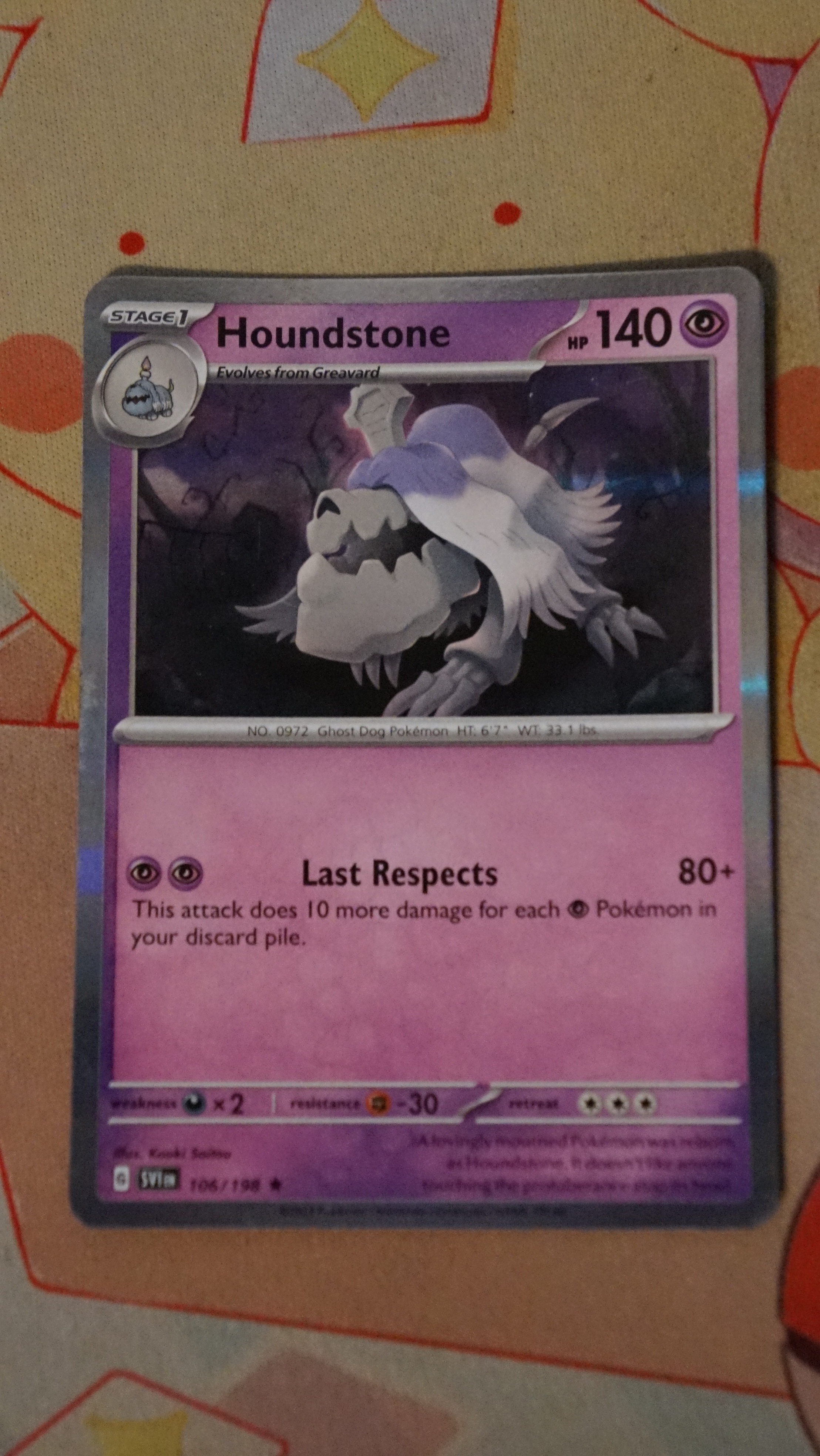 Pokemon Houndstone 106/198 Scarlet & Violet Base Holo LP - photo 3