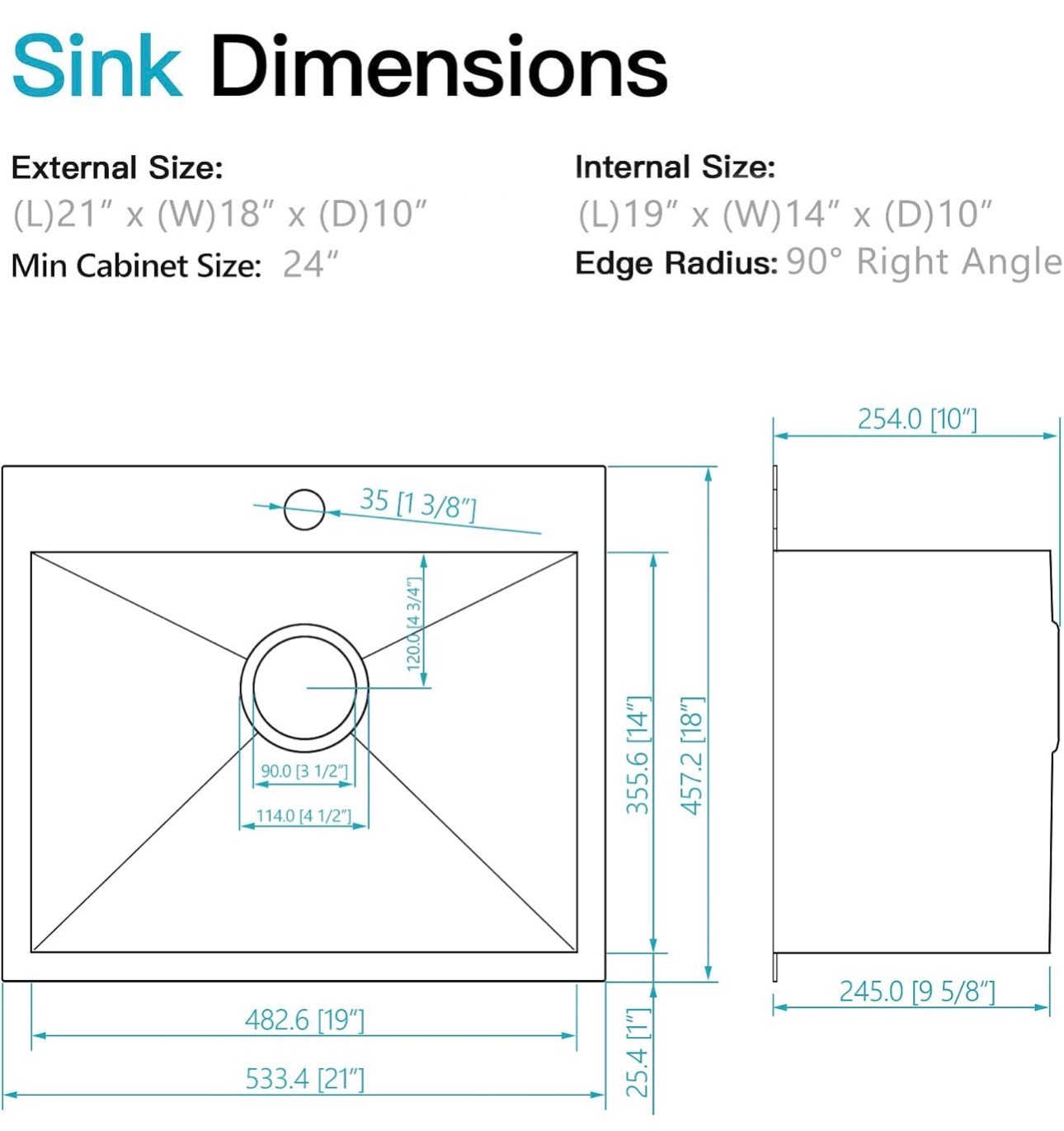 Black Drop in Kitchen Sink 21x18x10" 304 Stainless Steel 16Gauge - photo 2