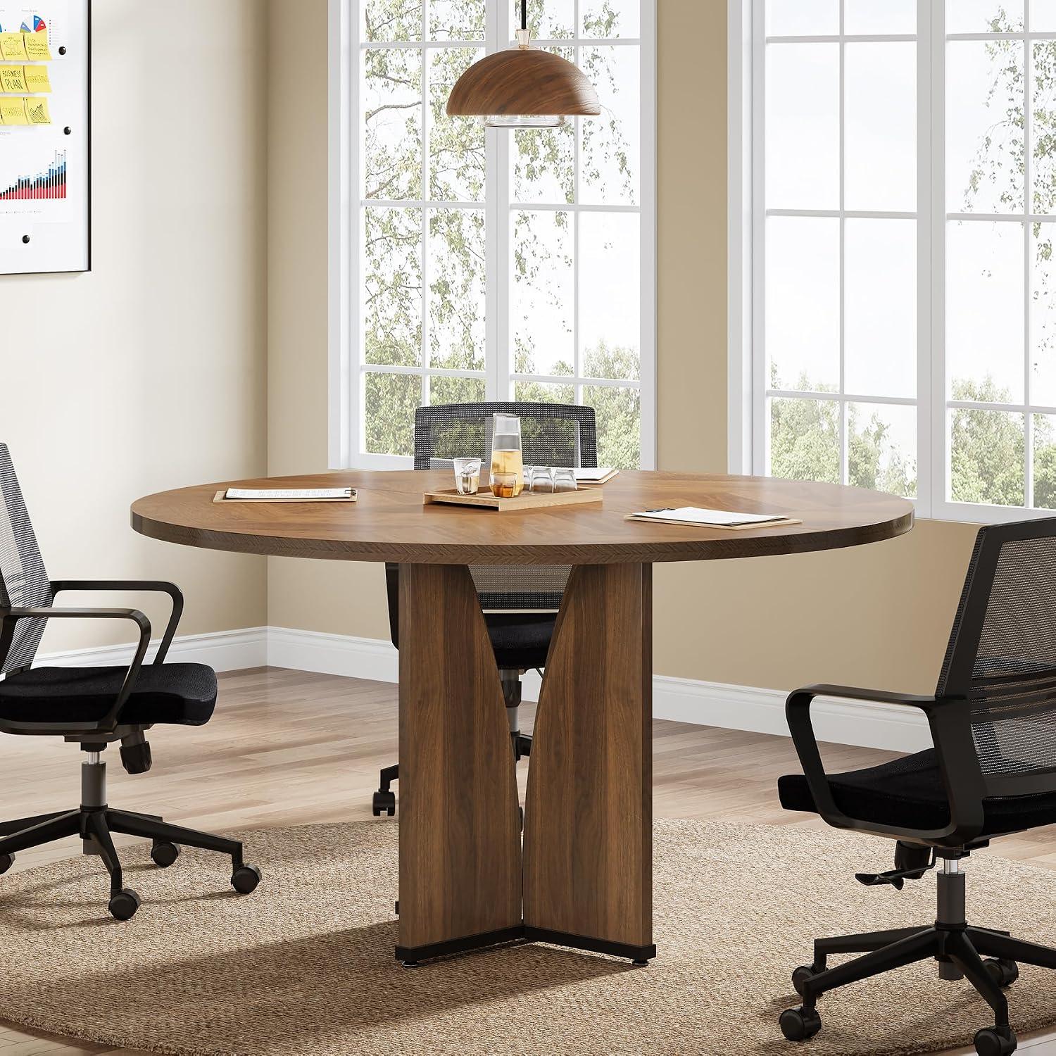 Tribesigns 39" Round Conference Table – Brown