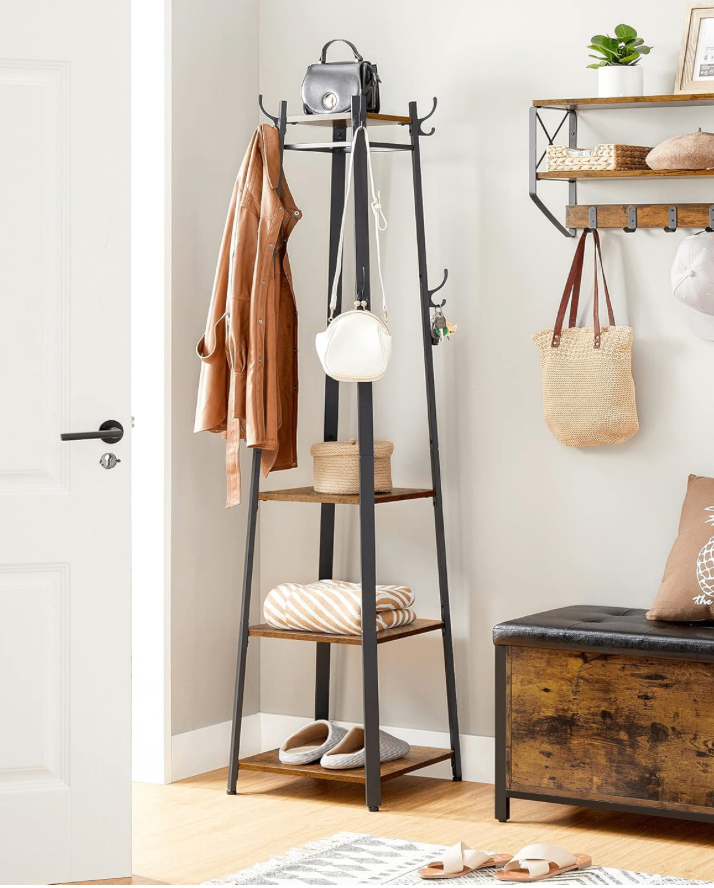 Industrial Metal & Wood Shoe & Coat Rack - New Corner Shelf