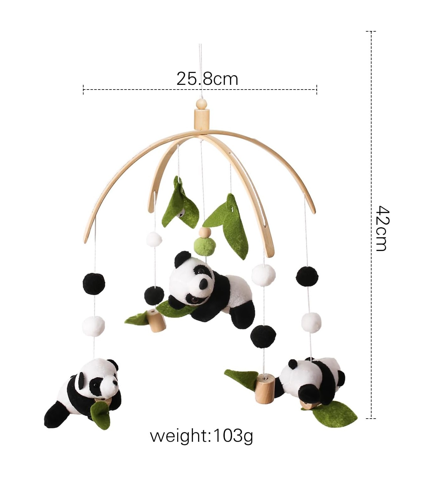 Panda Wool and Wood Crib Mobile