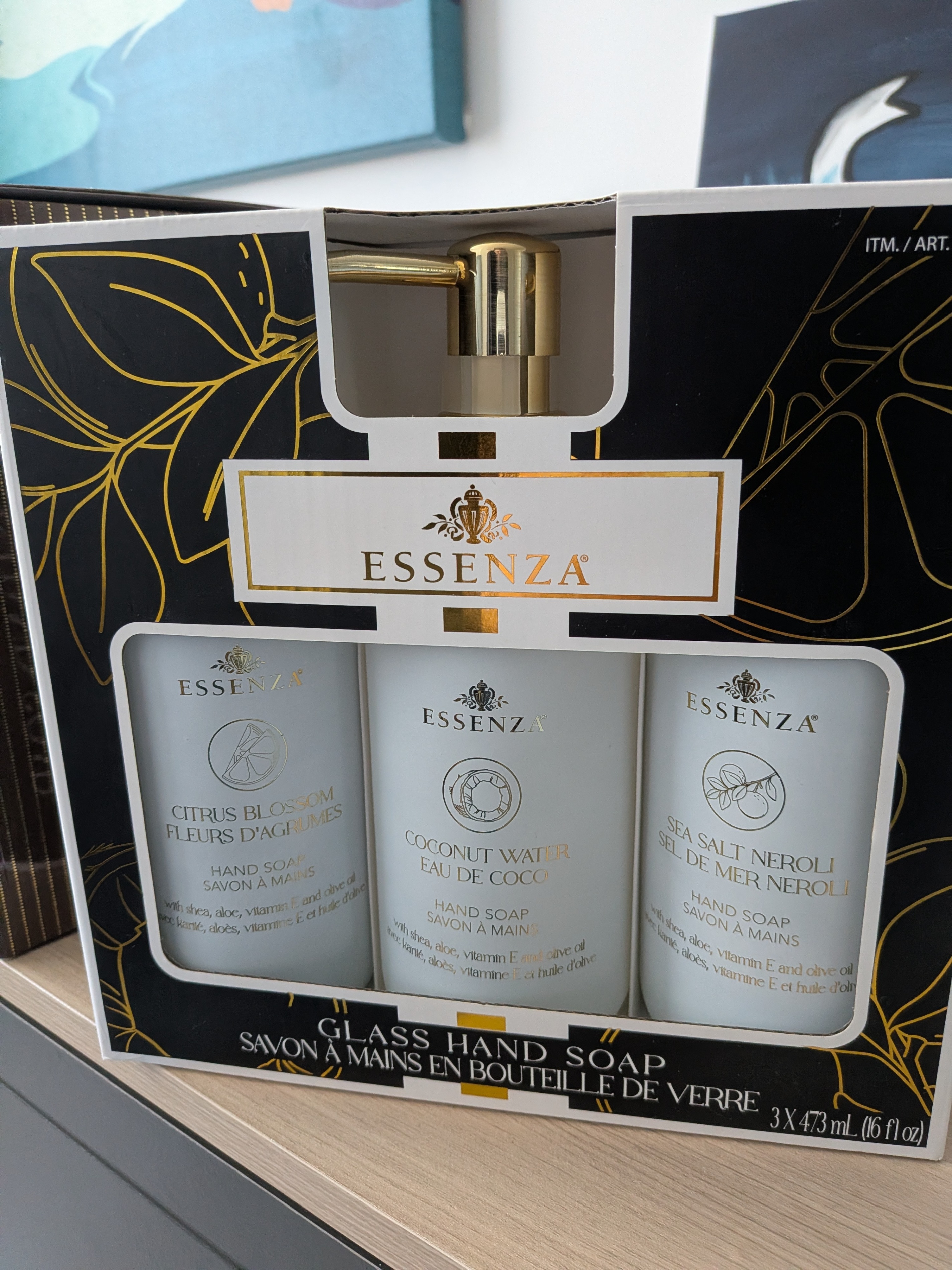 New Essenza Glass Hand Soap Set – 3 Large Bottles