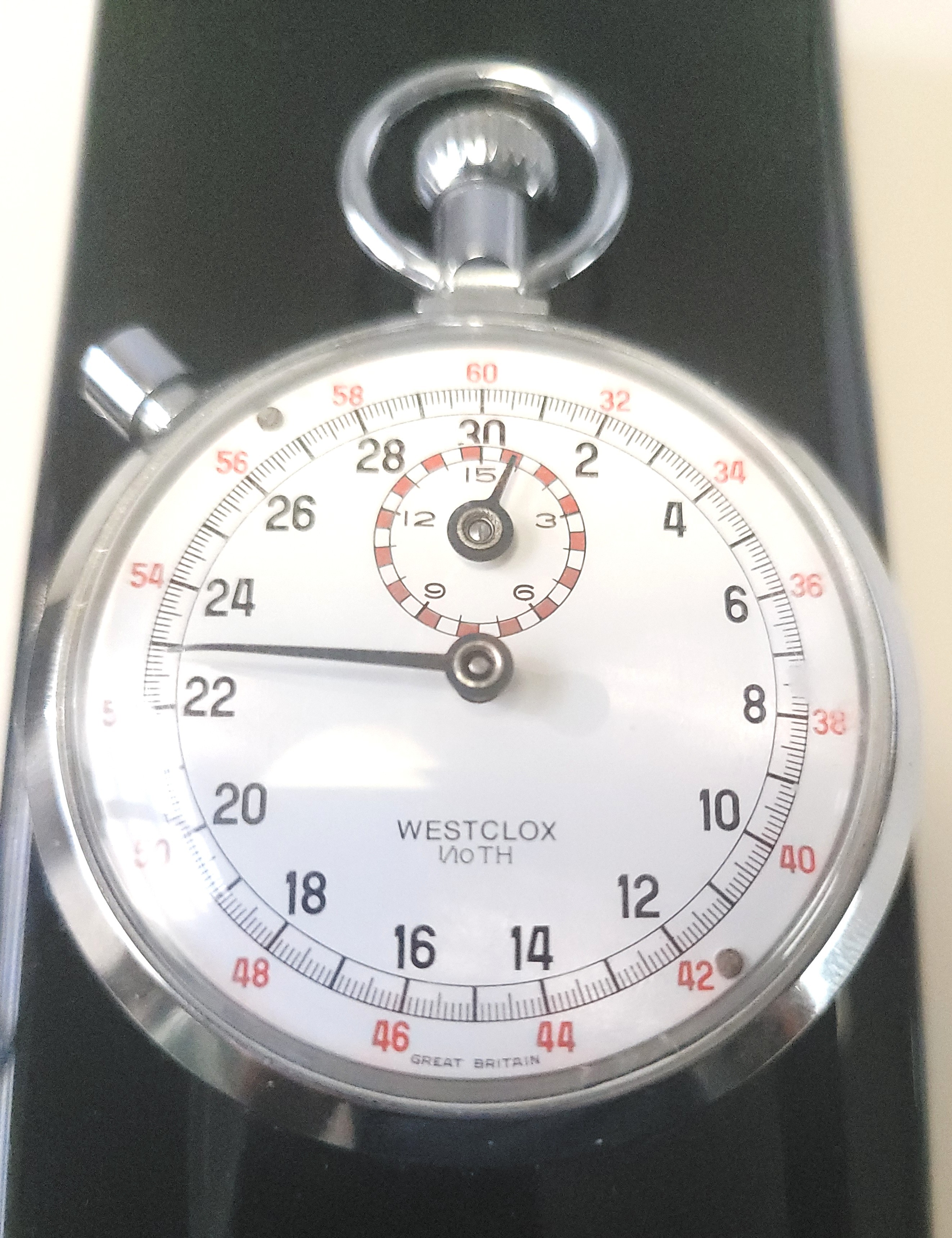 Westclox 1/10th Second Stopwatch Great Britain 1980 Engraved - photo 2
