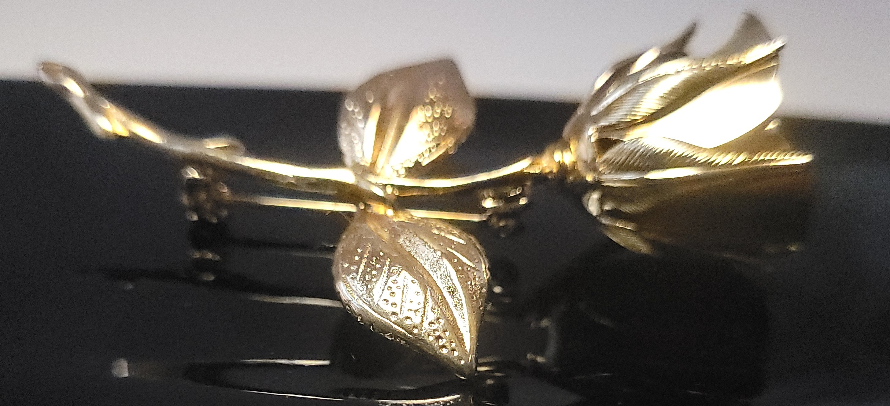 1960s Giovanni Gold Tone Rosebud Brooch Pin Long Stem Flower - photo 2