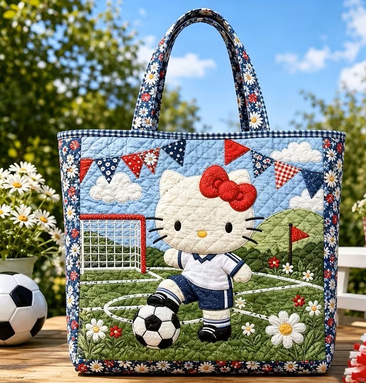 Hello Kitty-"Soccer"-Quilted 2D Medium Sports Themed Tote Bag