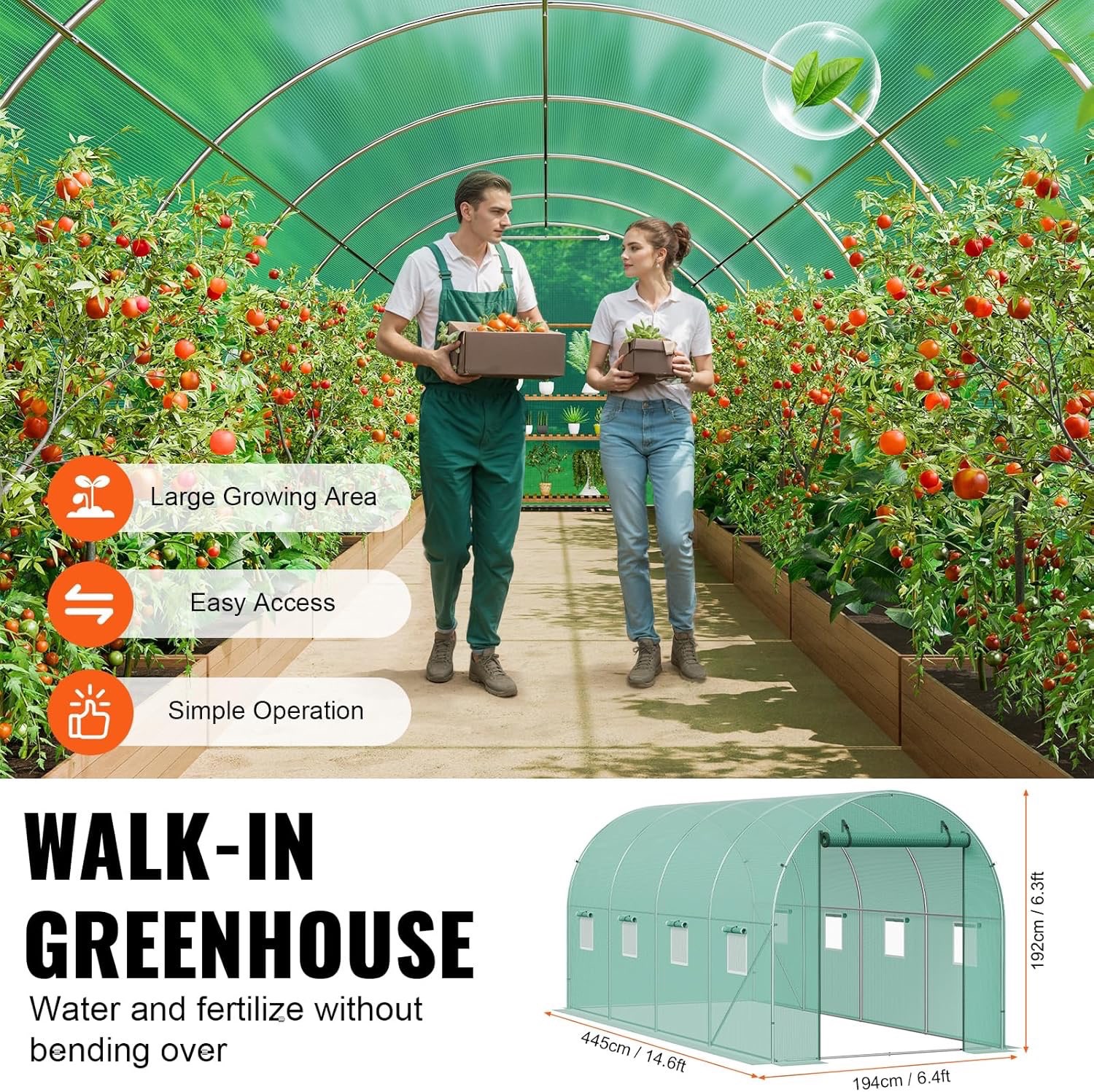 Walk-in Tunnel Greenhouse 14.6x6.36x6.3ft - photo 3