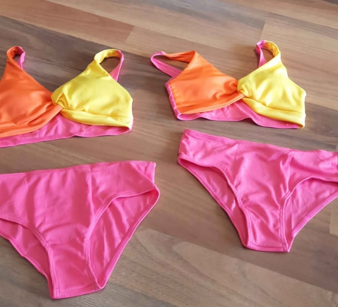 2 Girls' Color-Block 2-Piece Bikini Set, Size 10Y
