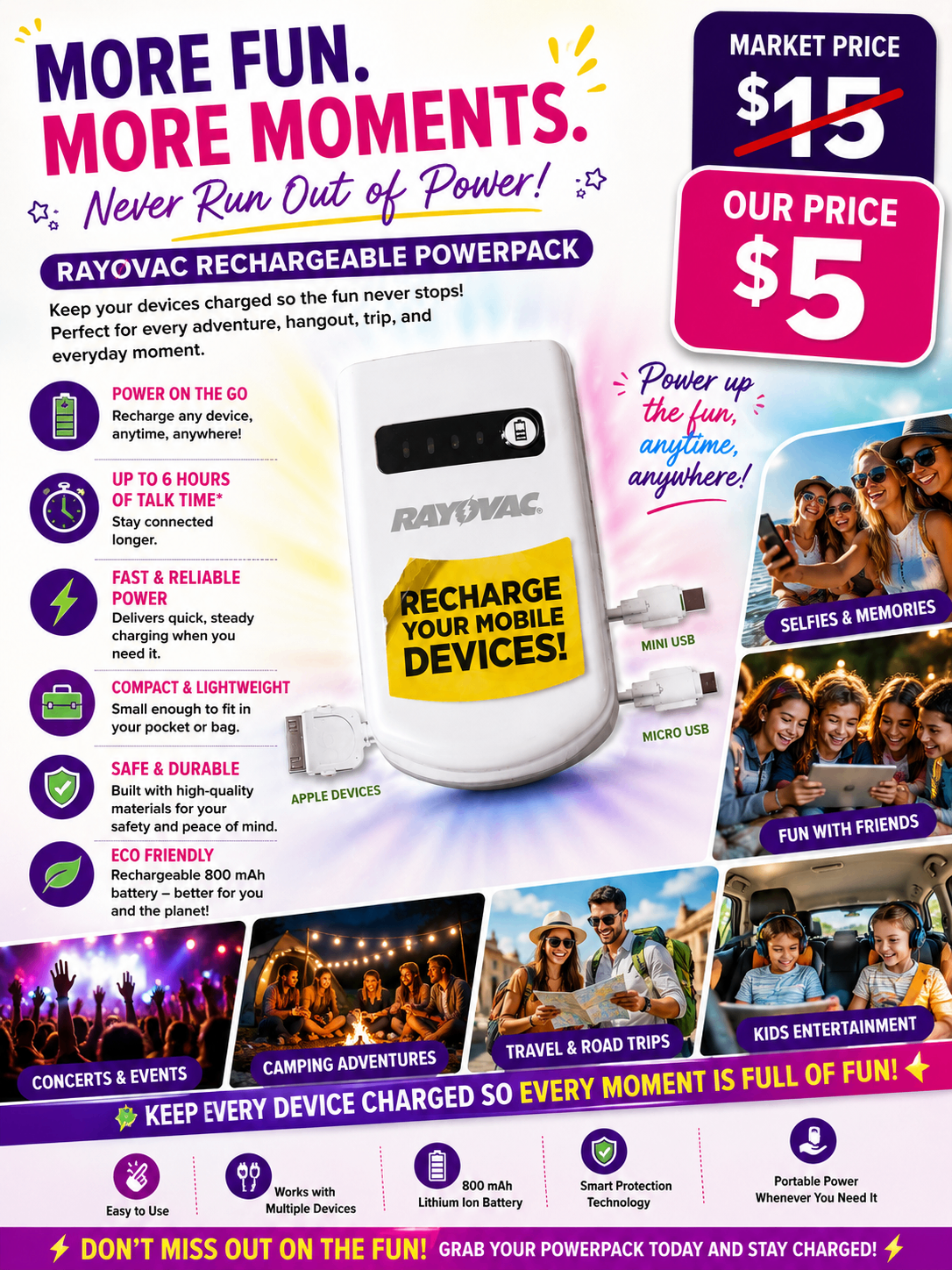 Rayovac Rechargeable Power Pack Portable Phone Charger | New - photo 4