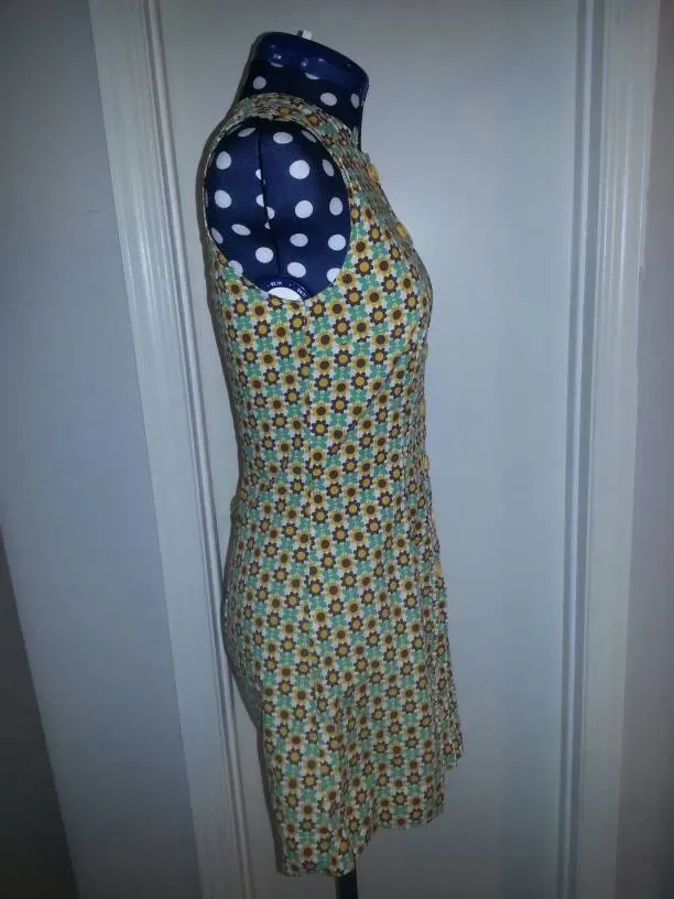 Adorable Bright Floral Yellow And Green Button Down Dress
