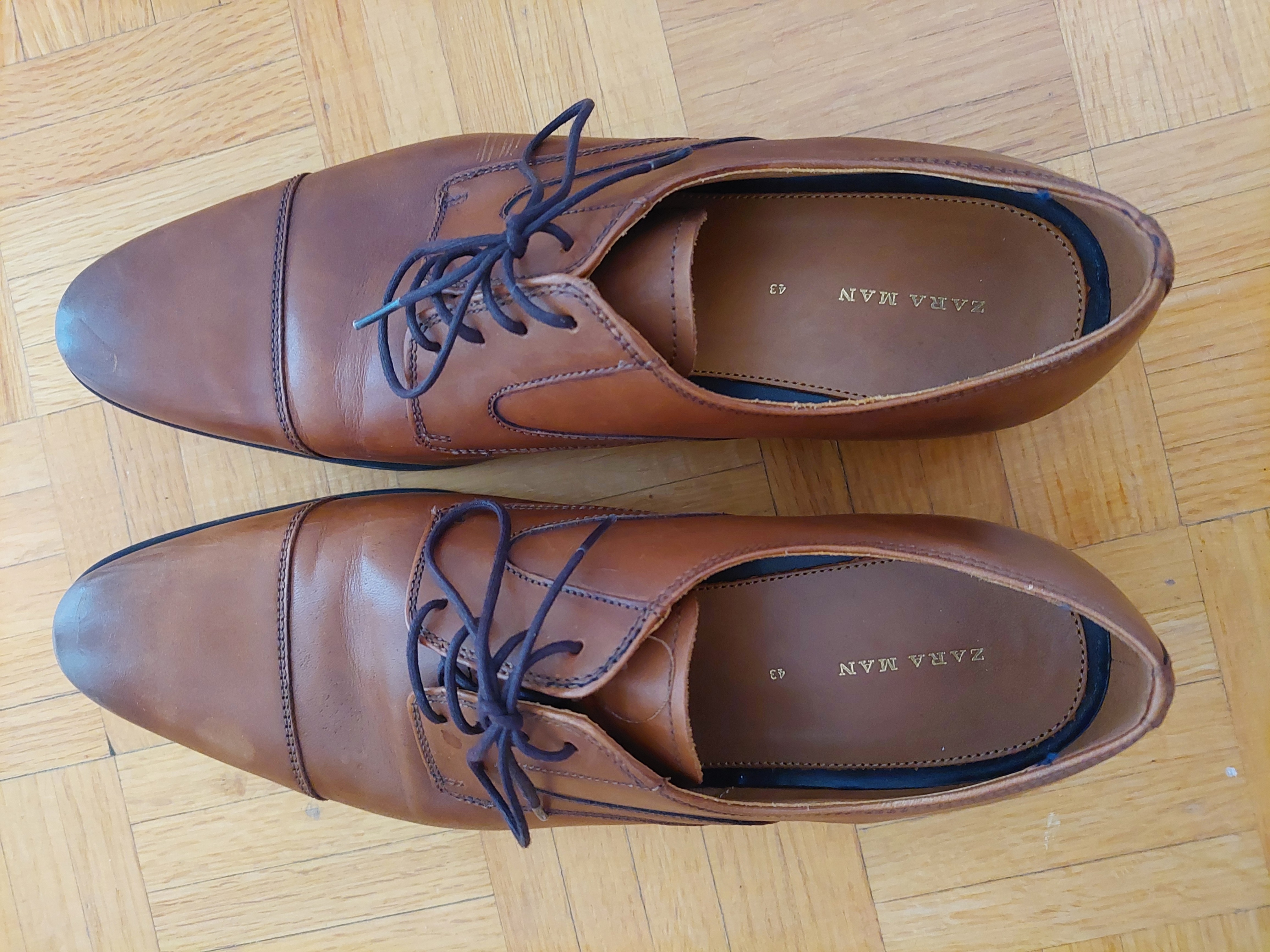 Men's Brown Leather Oxford Zara Man Cap Toe Lace-Up Dress Shoes - photo 3