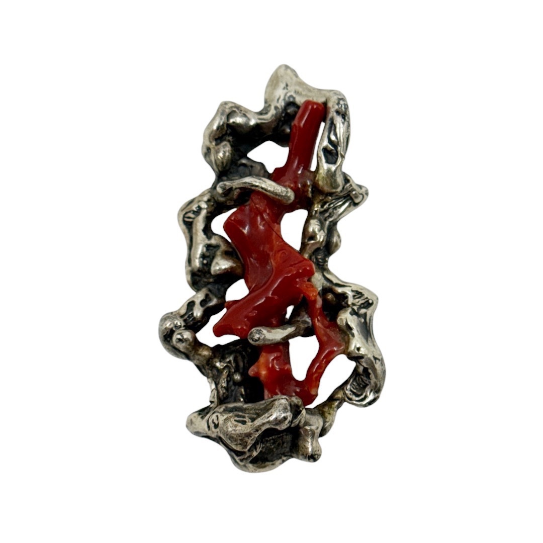 Abstract 925 sterling silver mediterranean coral pendant - photo 4