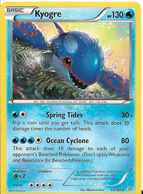 Pokemon Kyogre 53/160 Primal Clash Non-Holo LP