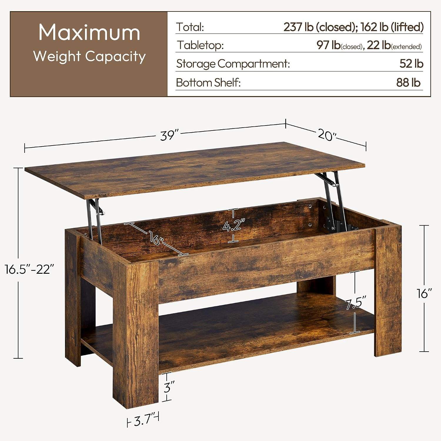 Yaheetech Lift-Top Coffee Table - photo 4
