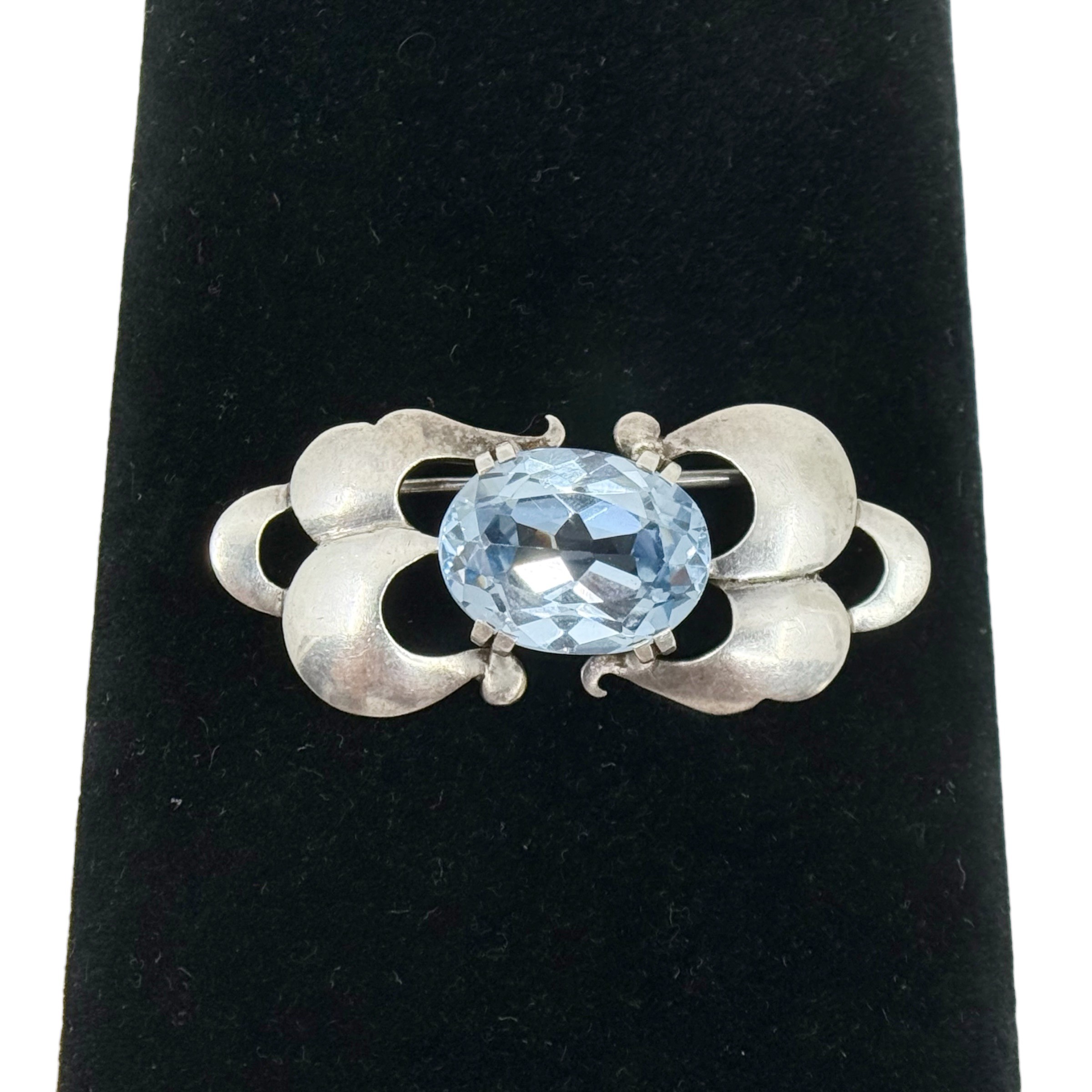 Vintage 925 sterling silver blue spinel brooch