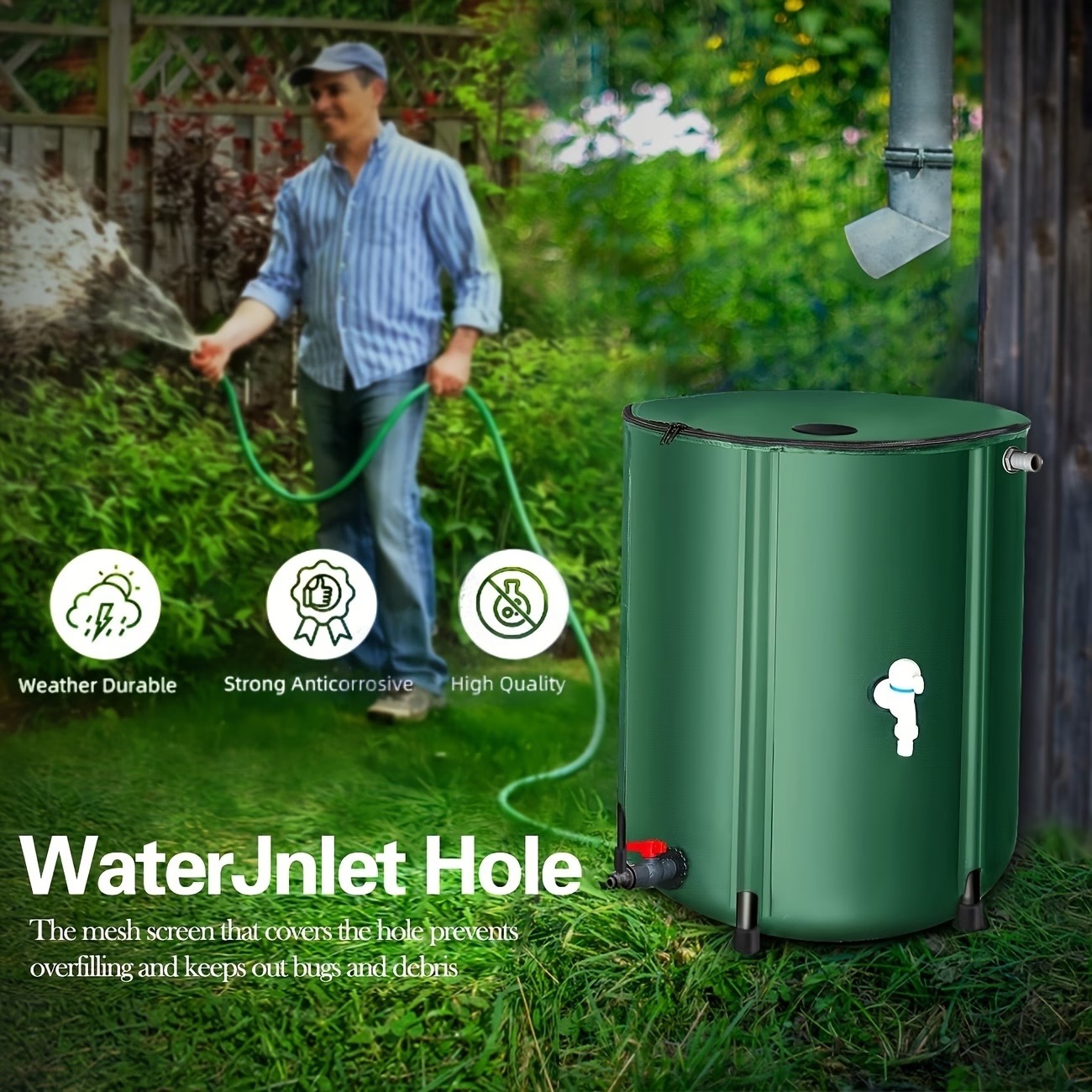 53 Gallon Green Portable PVC Rain Barrel - photo 2