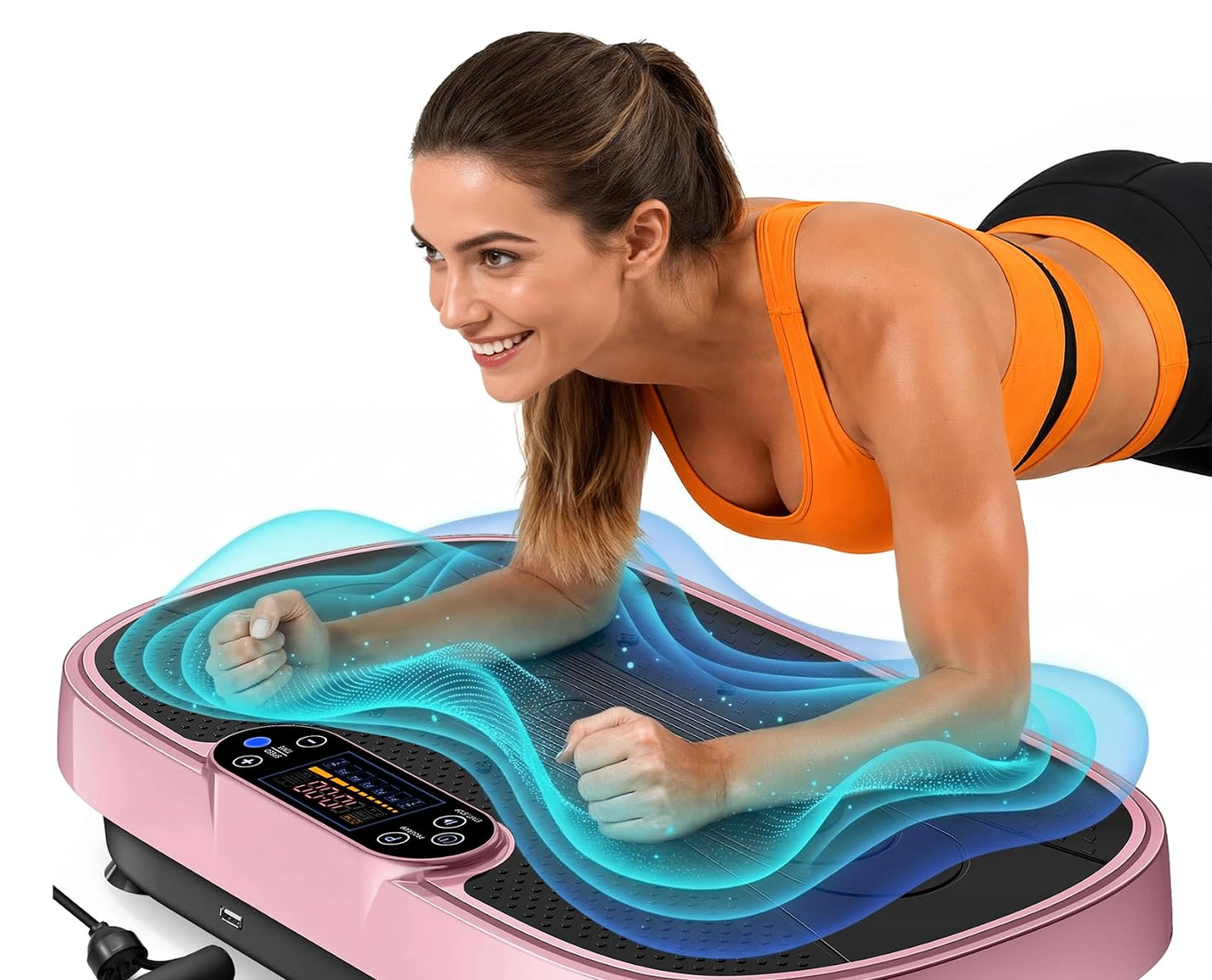 Pink Vibration Platform with Resistance Bands