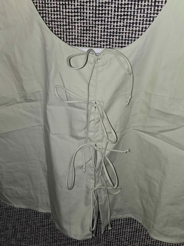 MANGO FRONT BOW TIES TOP WOMENS SIZE XL IN PALE LIME GREEN - photo 3