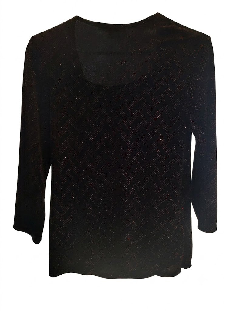 Notations Vintage Black Red Glitter Chevron Faux Wrap Top Size L - photo 3